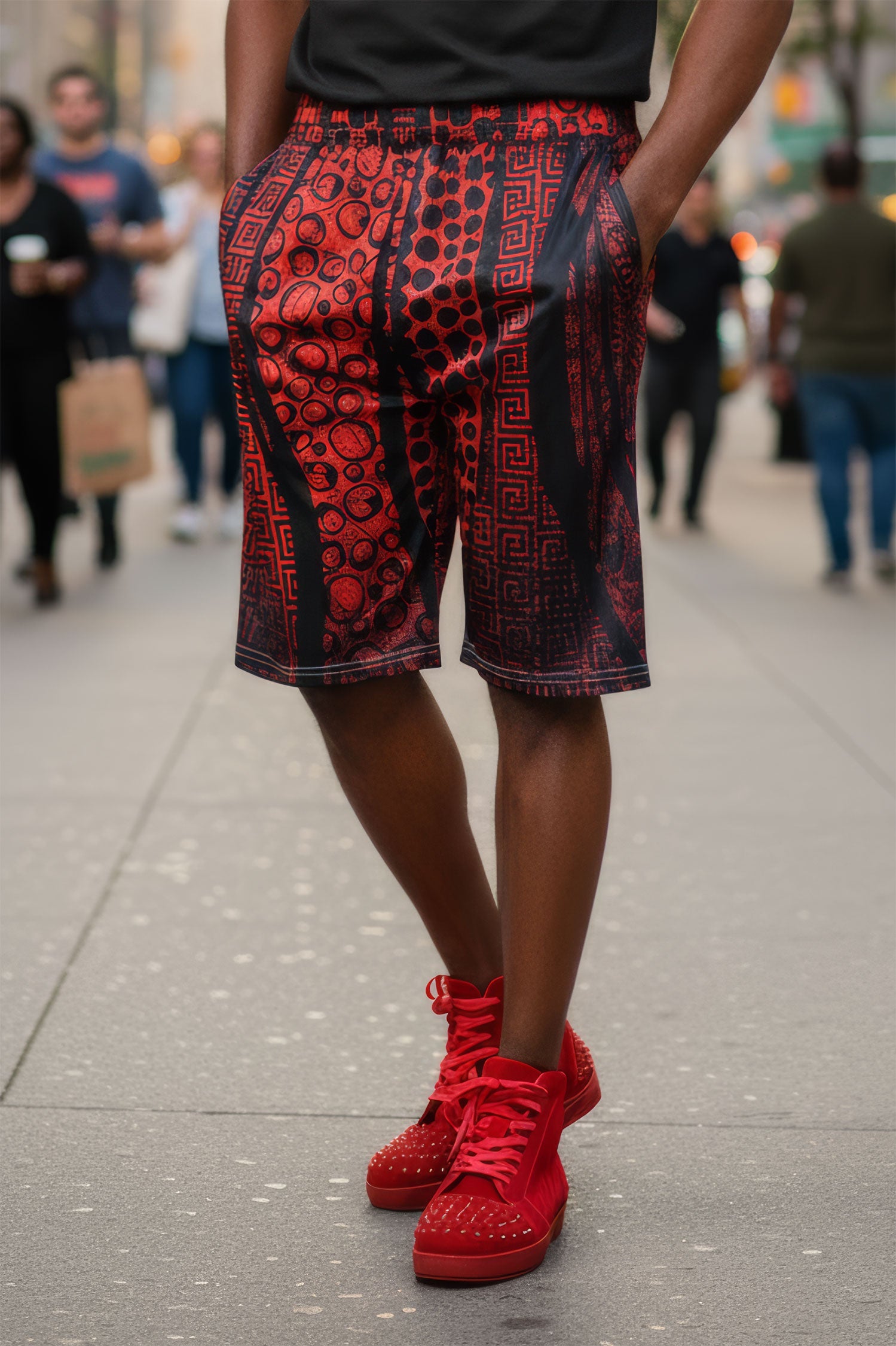 Red striped casual beach shorts for men