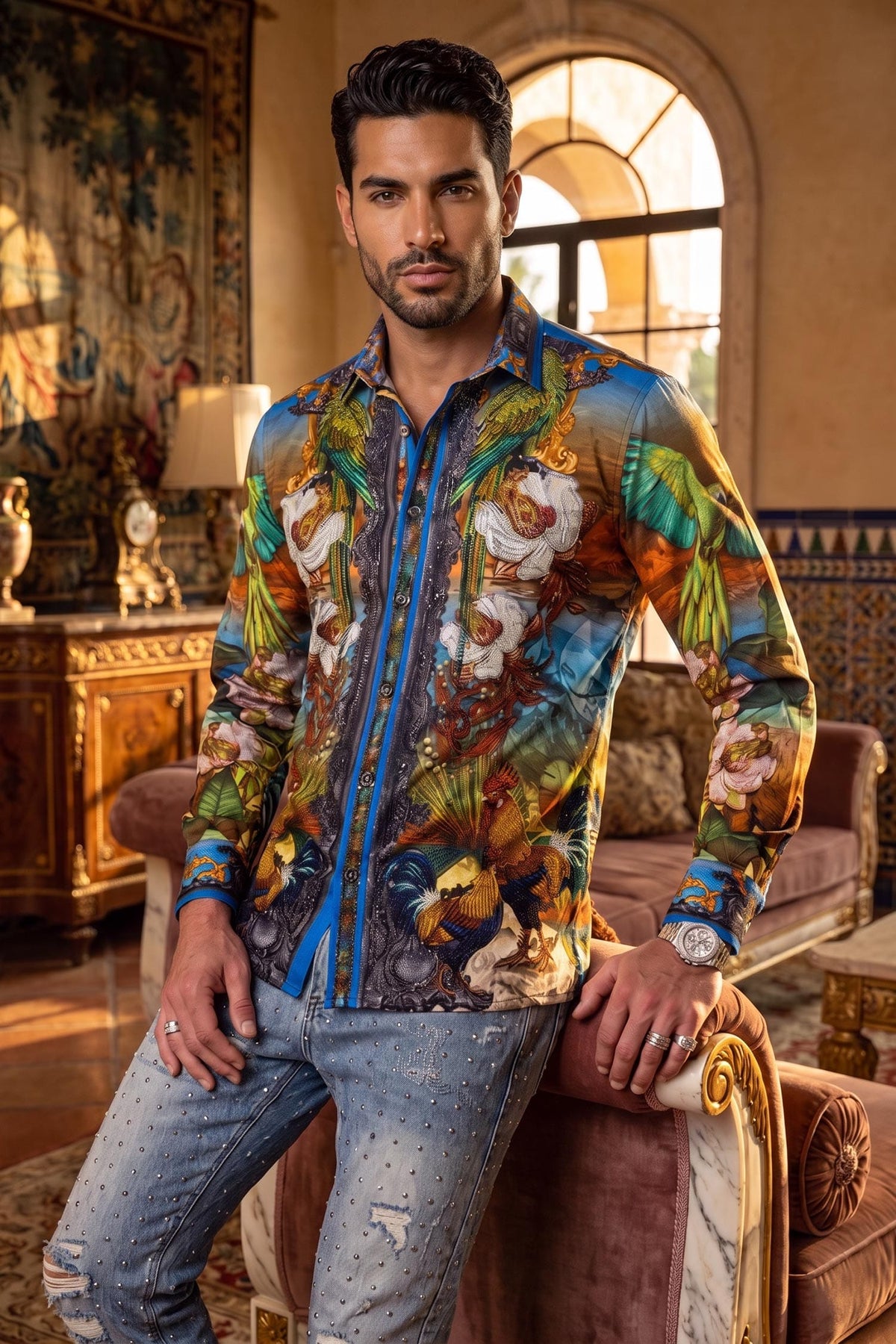 Barabas Rhinestone Long Sleeve Shirts for Men | Barabas Collection