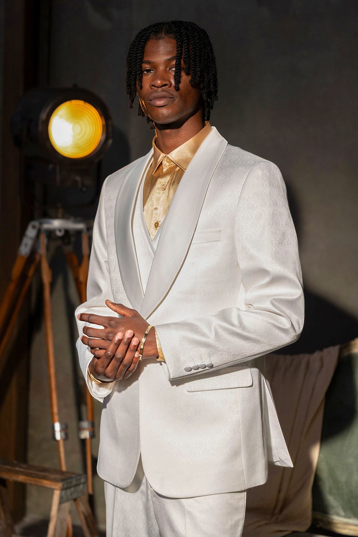 BARABAS Damask Floral Suit White — statement menswear Hollywood industry insiders