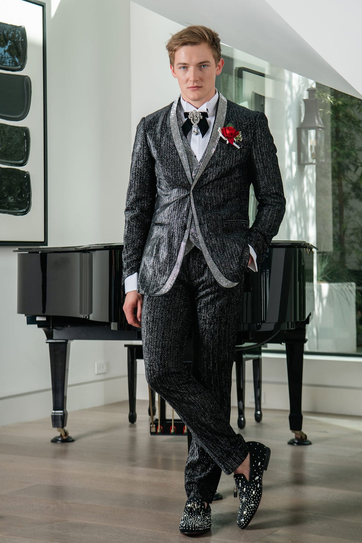 BARABAS Glimmerket Glitter Suit Black — New Year's Eve end of year style guide men 2026