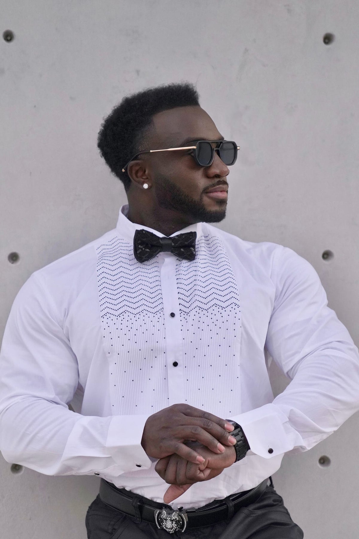 Premium white tuxedo dress shirt for formal wear and business professional styling