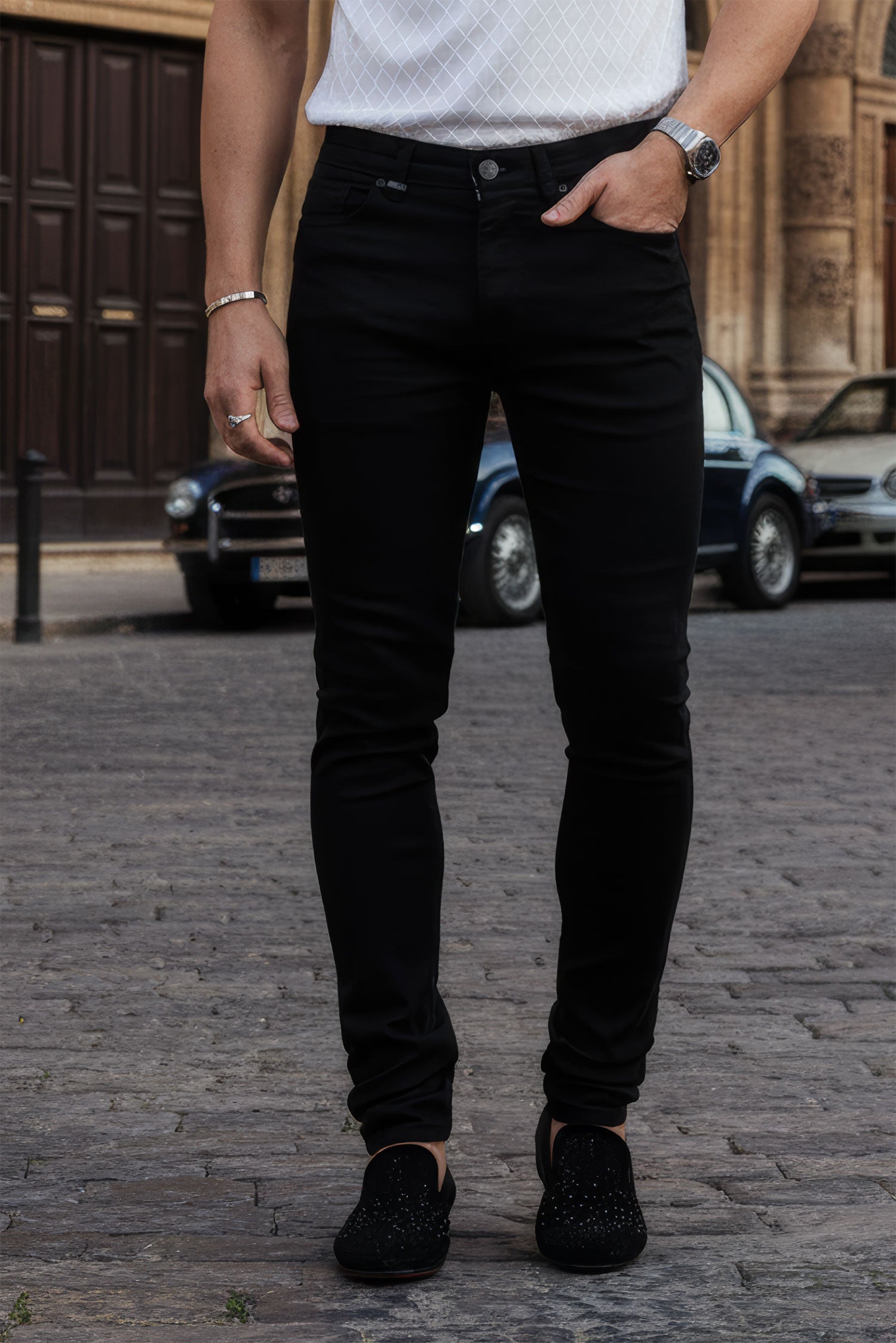 Barabas Men's Skinny Fit Classic Denim Solid Color Jeans 1700 Black