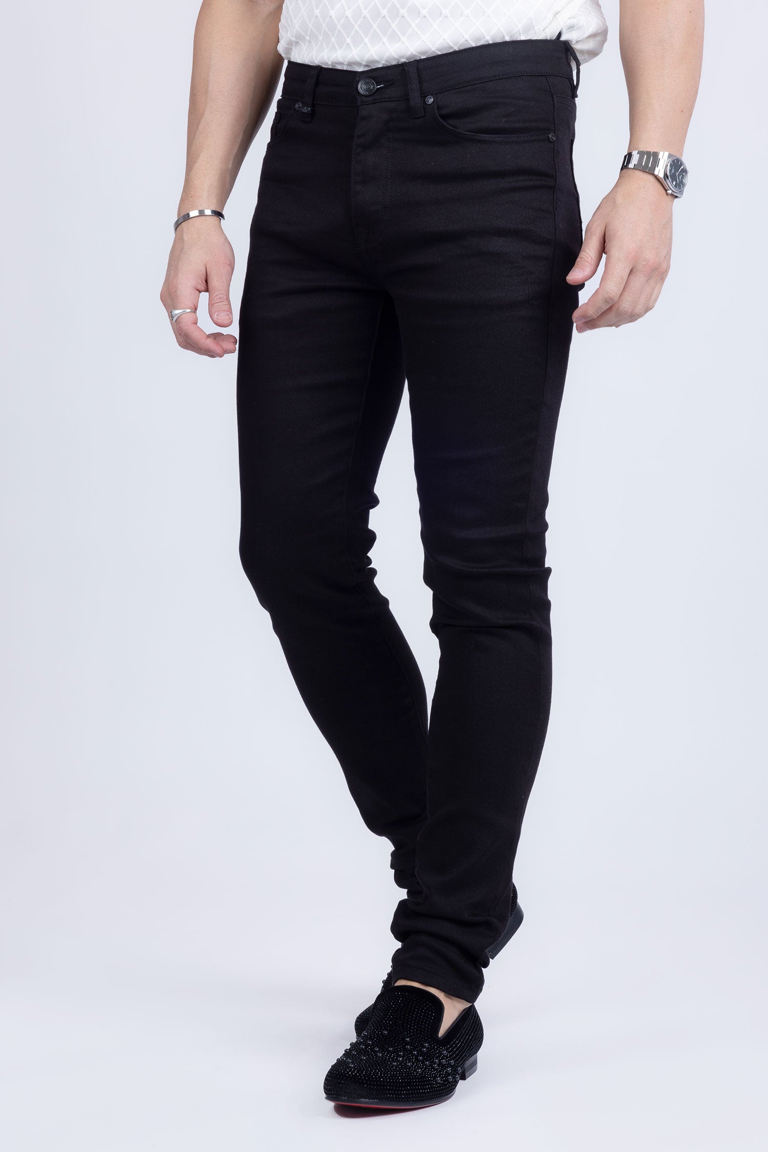 Barabas Men's Skinny Fit Classic Denim Solid Color Jeans 1700 Black