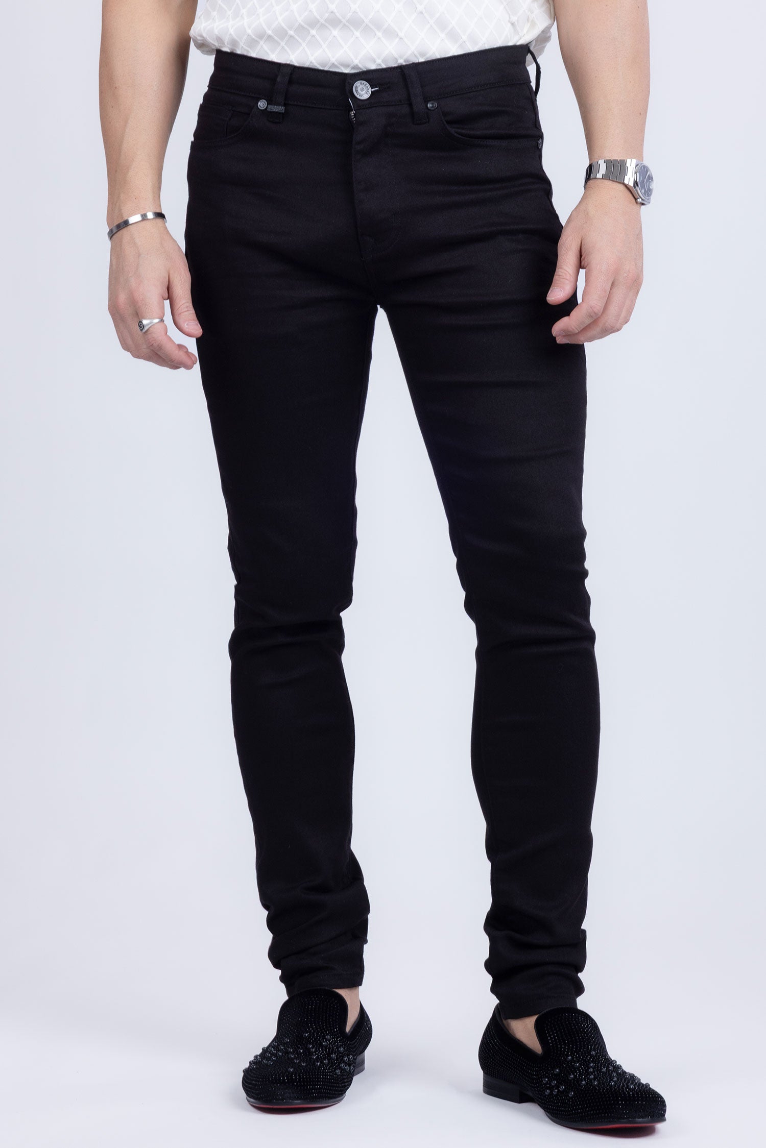Barabas Men's Skinny Fit Classic Denim Solid Color Jeans 1700 Black