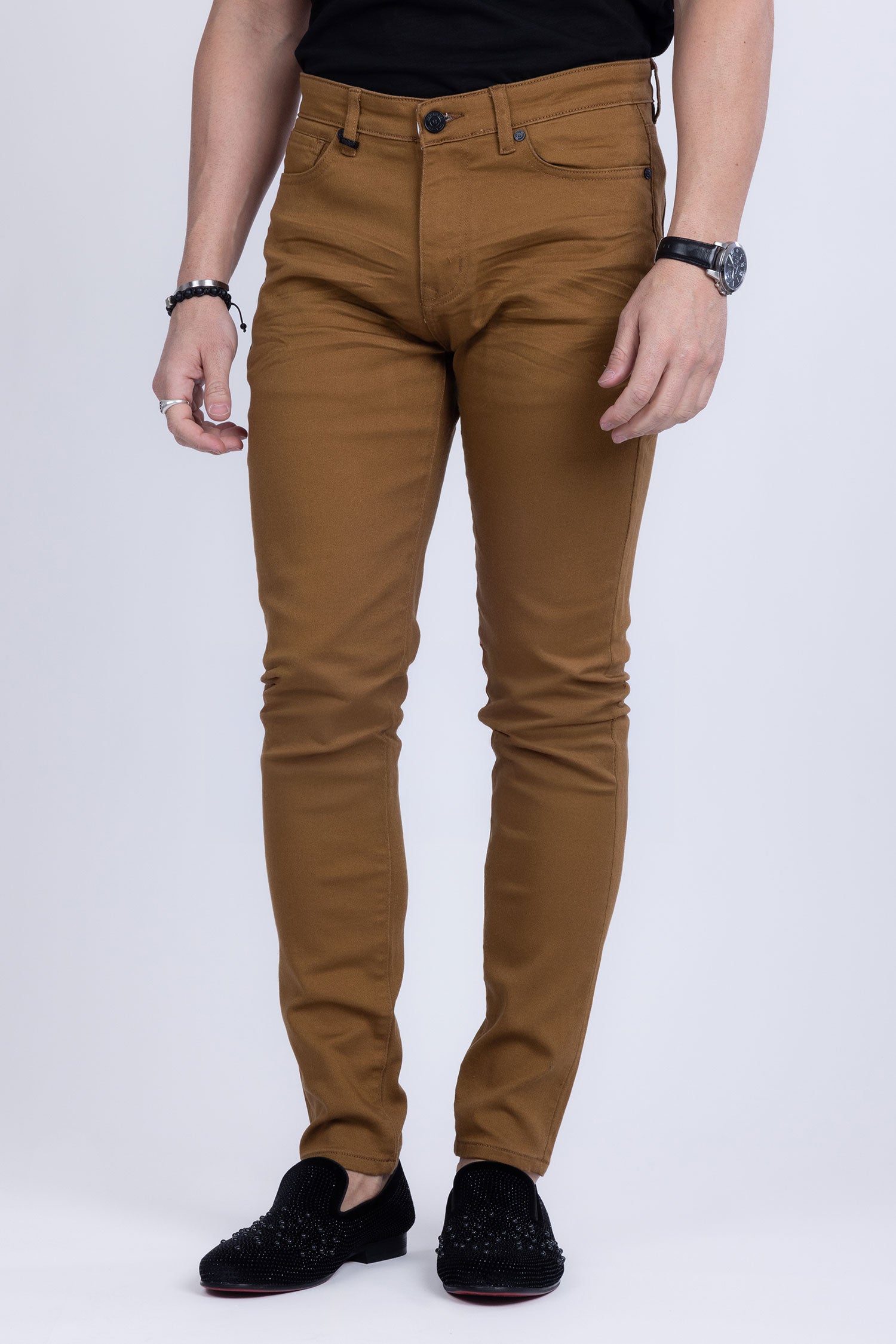 Barabas Men's Skinny Fit Classic Denim Solid Color Jeans 1700 Caramel
