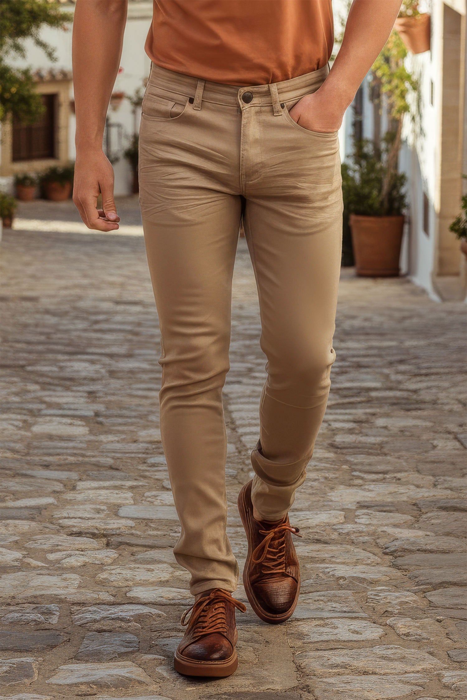 Barabas Men's Skinny Fit Classic Denim Solid Color Jeans 1700 Khaki