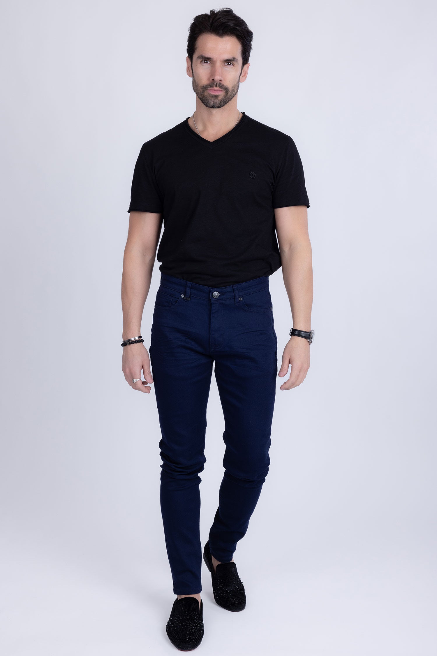 Barabas Men's Skinny Fit Classic Denim Solid Color Jeans 1700 Navy