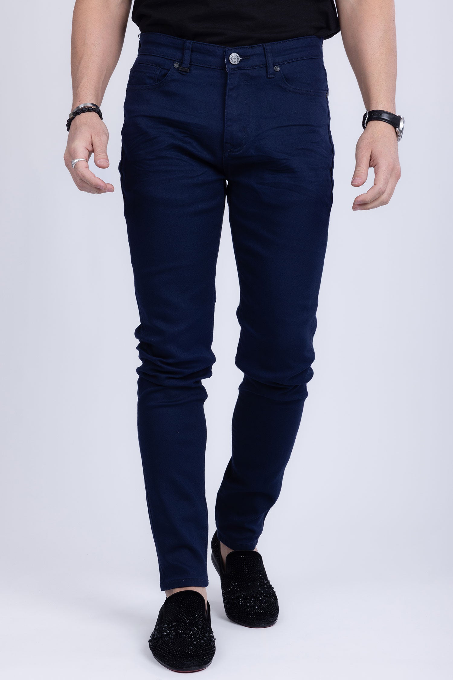 Barabas Men's Skinny Fit Classic Denim Solid Color Jeans 1700 Navy