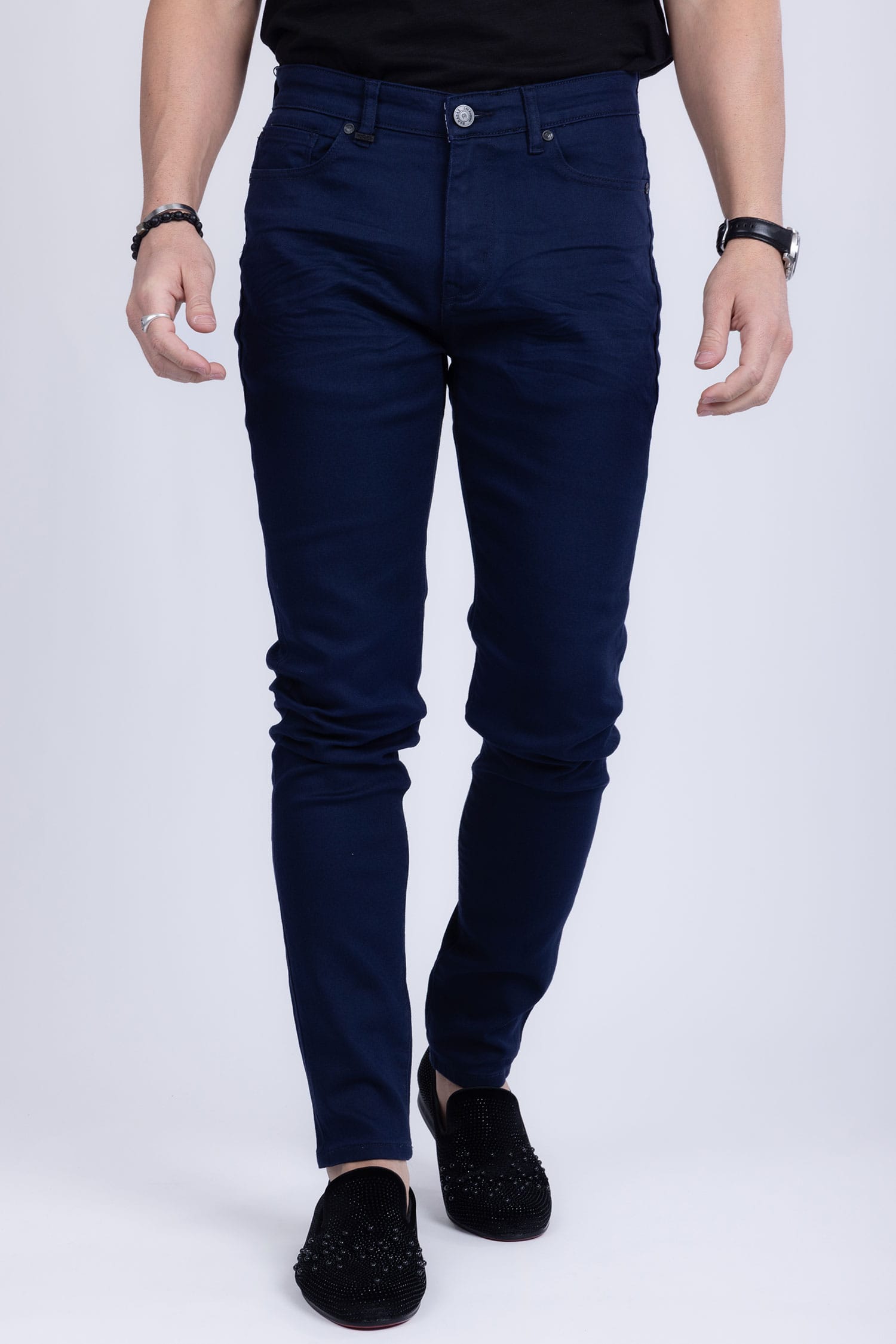 Barabas Men's Skinny Fit Classic Denim Solid Color Jeans 1700 Navy