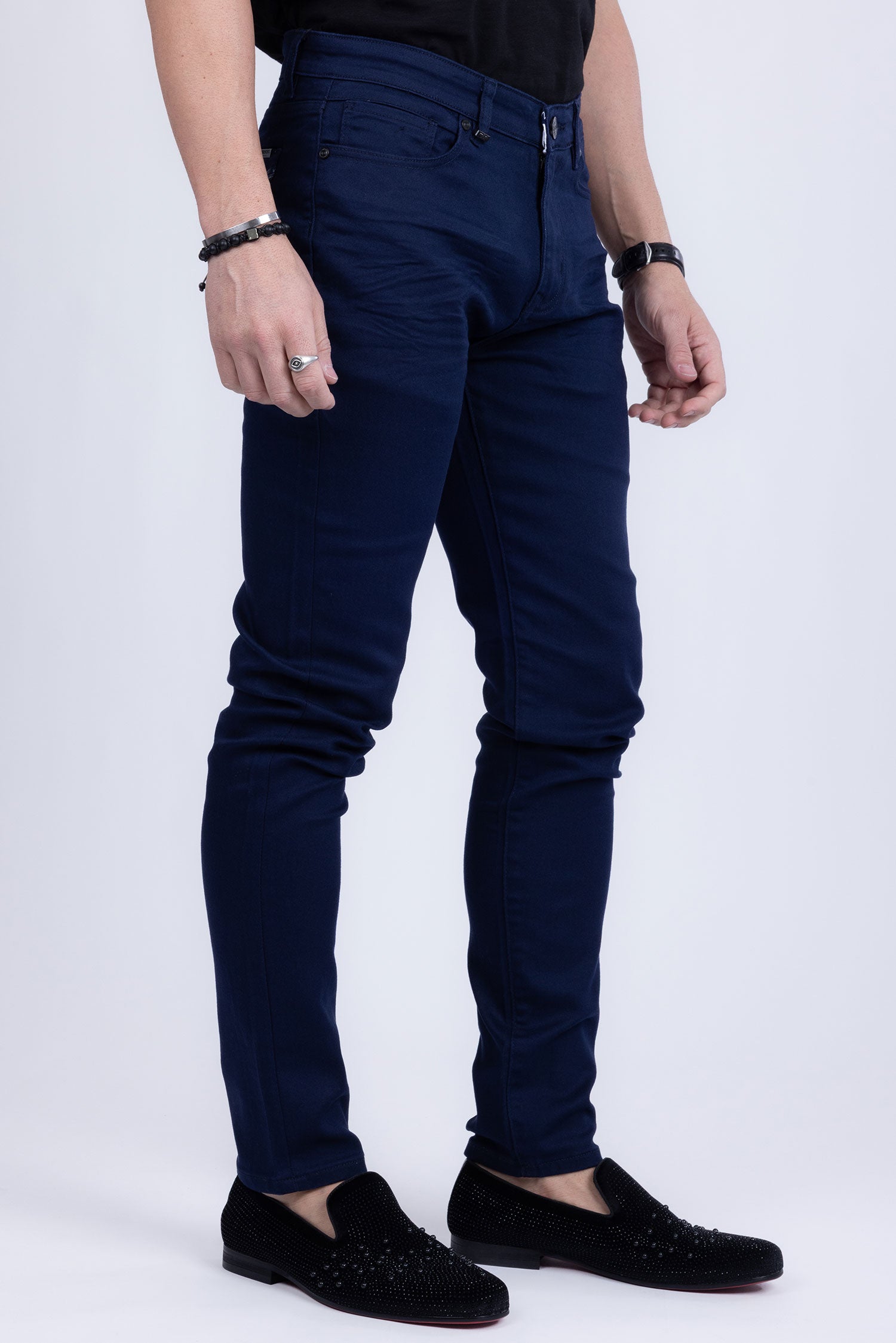Barabas Men's Skinny Fit Classic Denim Solid Color Jeans 1700 Navy