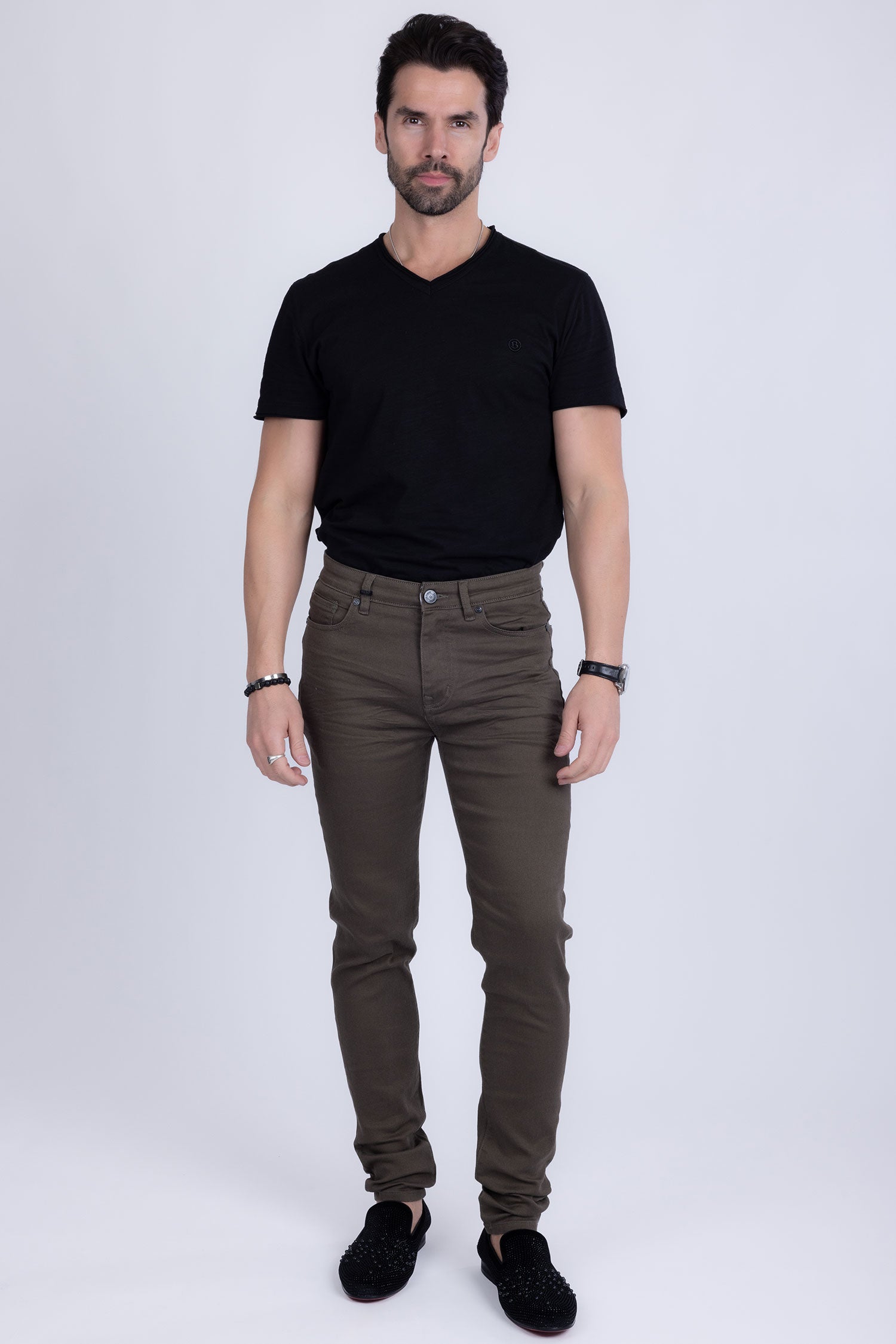 Barabas Men's Skinny Fit Classic Denim Solid Color Jeans 1700 Stone