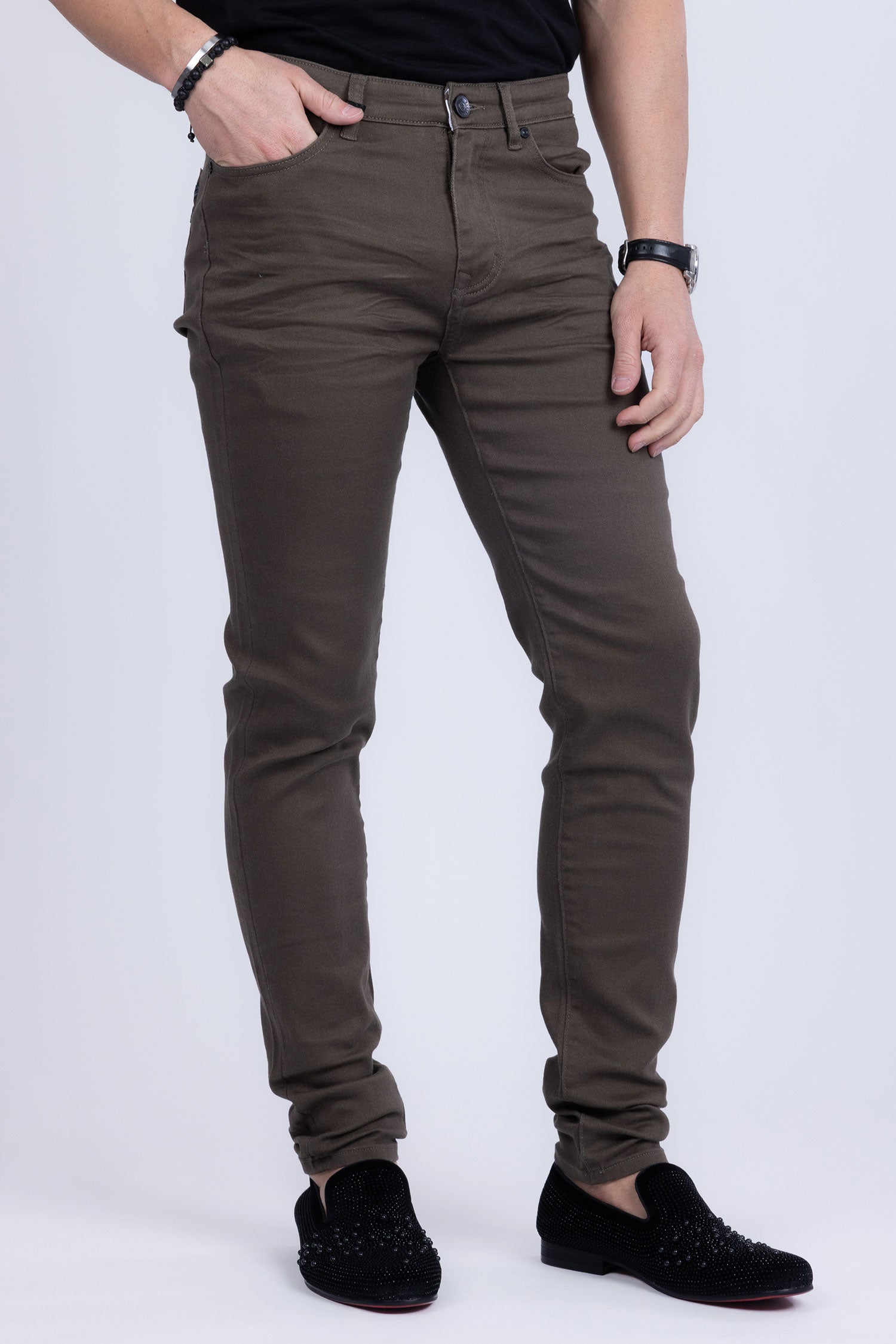 Barabas Men's Skinny Fit Classic Denim Solid Color Jeans 1700 Stone
