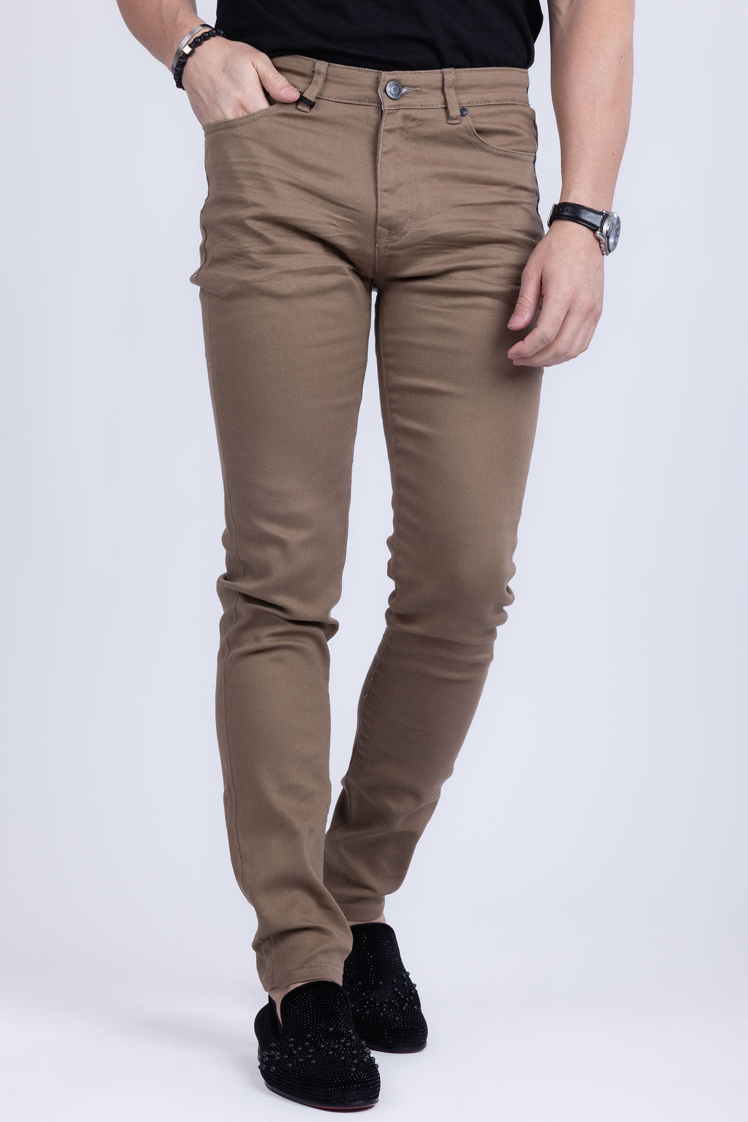 Barabas Men's Skinny Fit Classic Denim Solid Color Jeans 1700 Taupe
