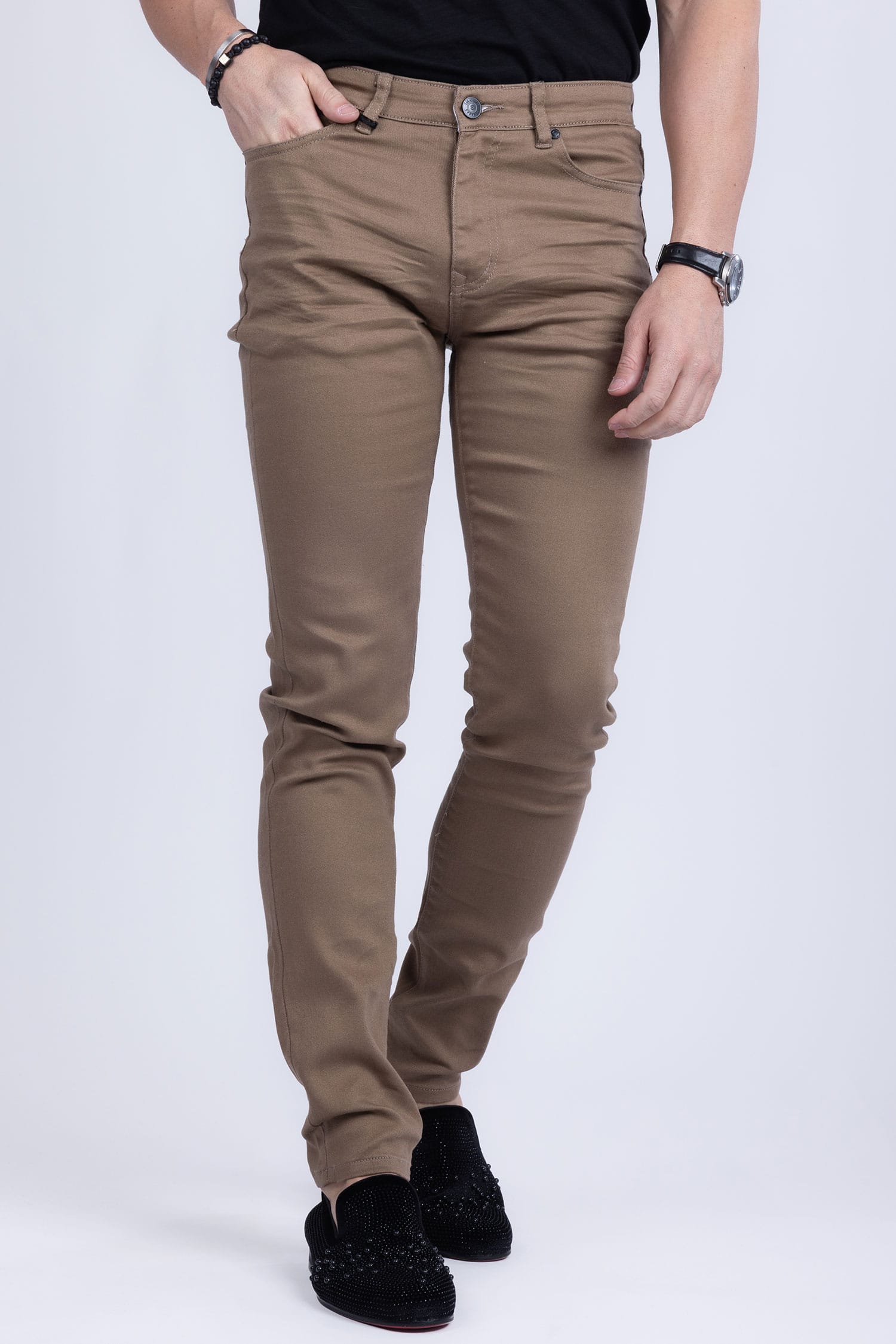 Barabas Men's Skinny Fit Classic Denim Solid Color Jeans 1700 Taupe