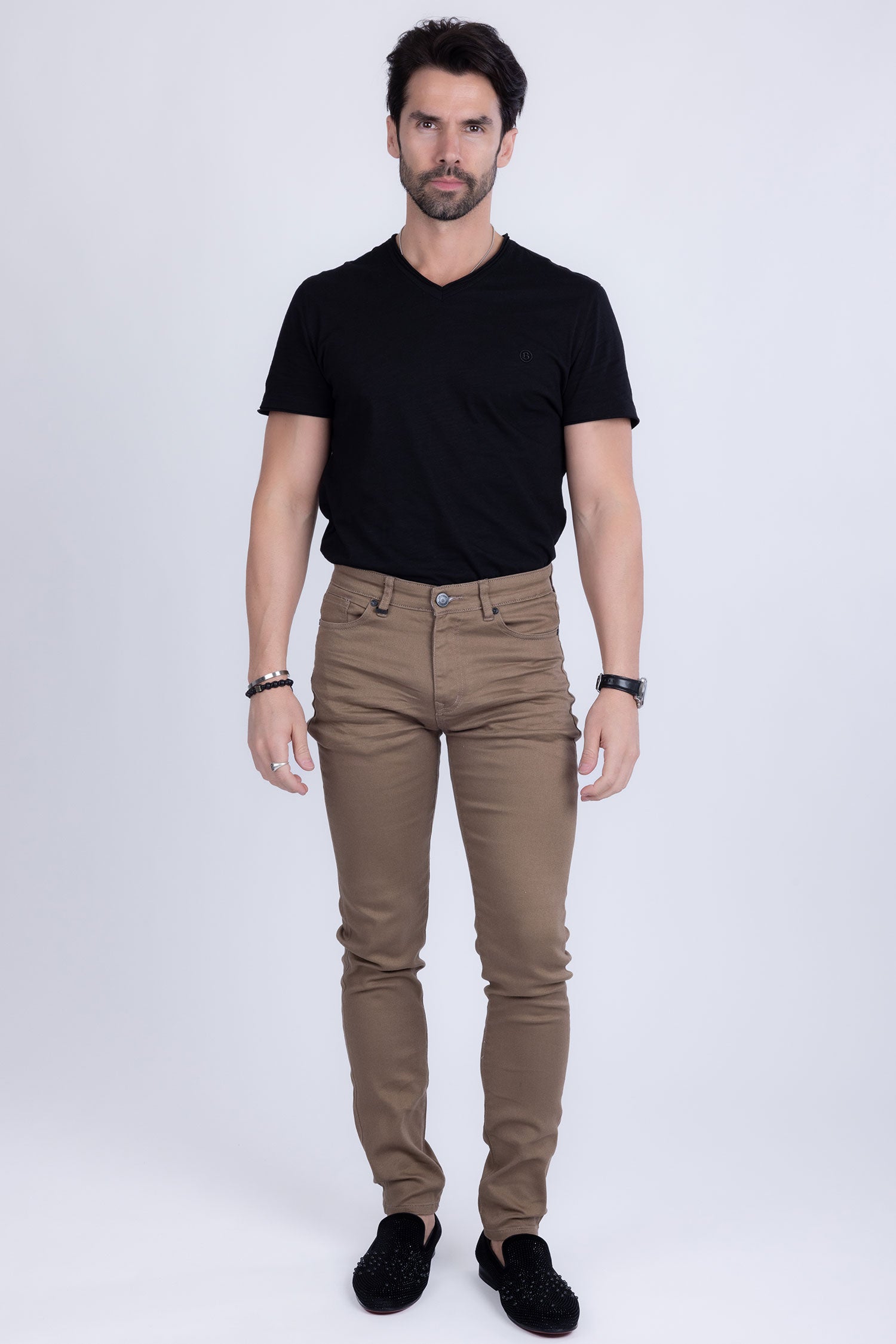 Barabas Men's Skinny Fit Classic Denim Solid Color Jeans 1700 Taupe