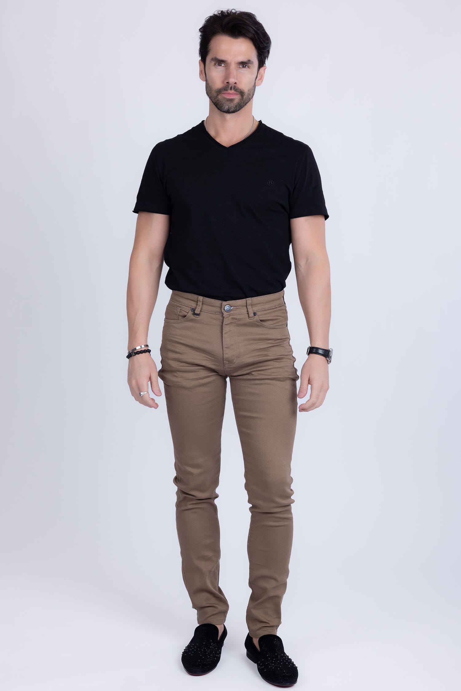 Barabas Men's Skinny Fit Classic Denim Solid Color Jeans 1700 Taupe