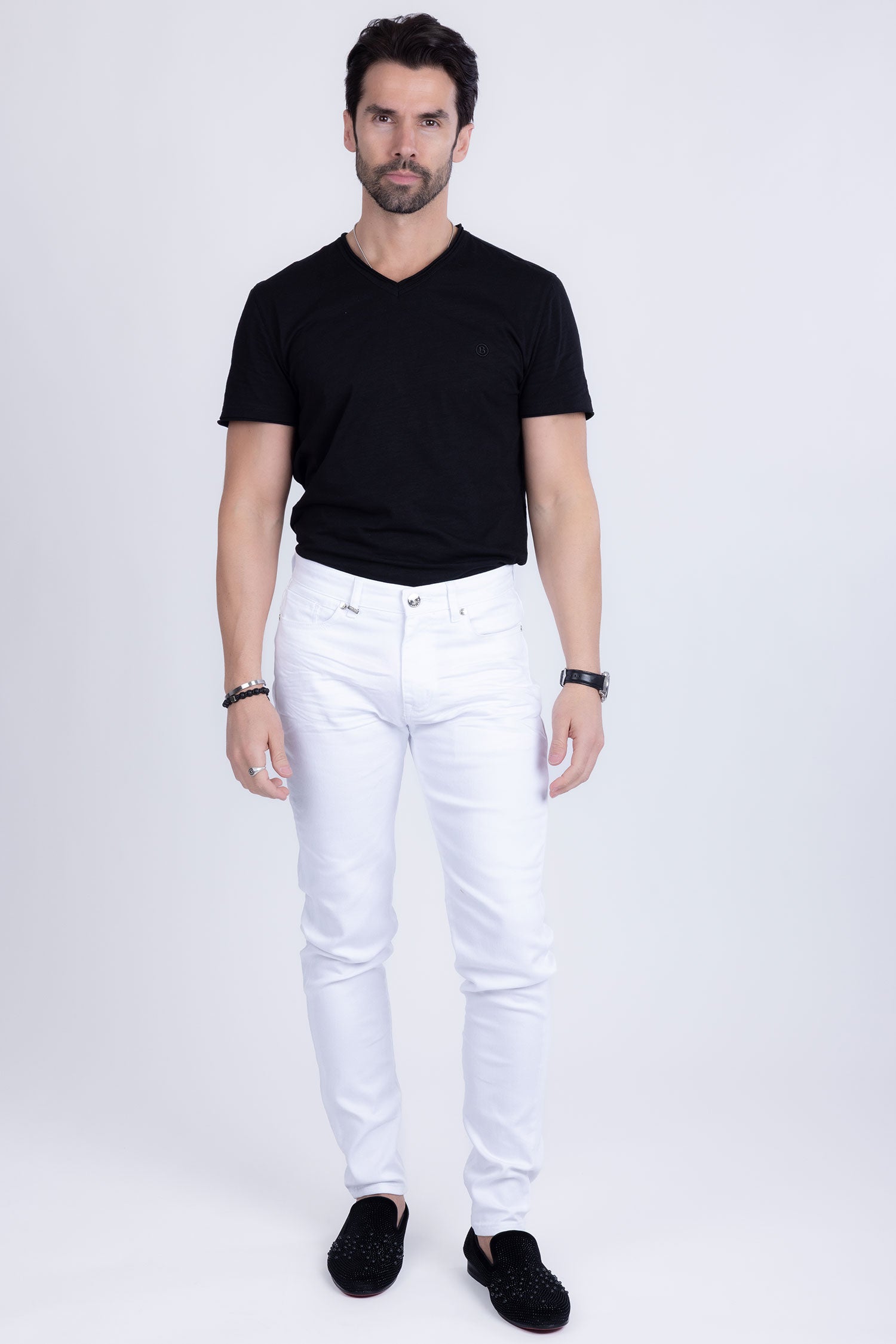 Barabas Men's Skinny Fit Classic Denim Solid Color Jeans 1700 White