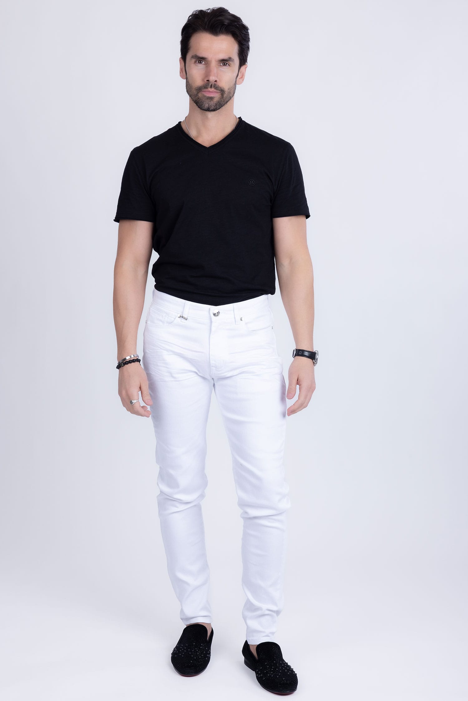 Barabas Men's Skinny Fit Classic Denim Solid Color Jeans 1700 White