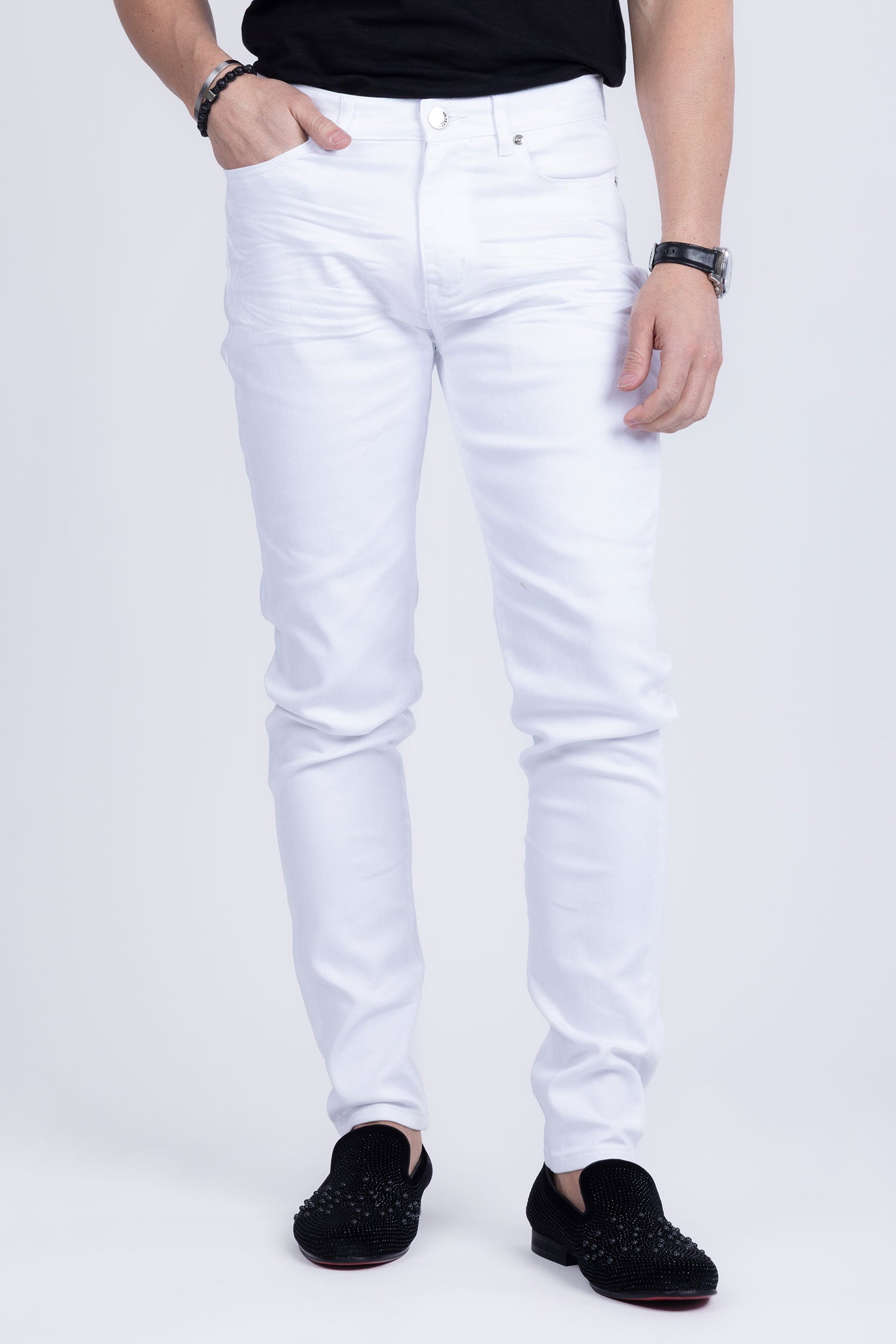 Barabas Men's Skinny Fit Classic Denim Solid Color Jeans 1700 White