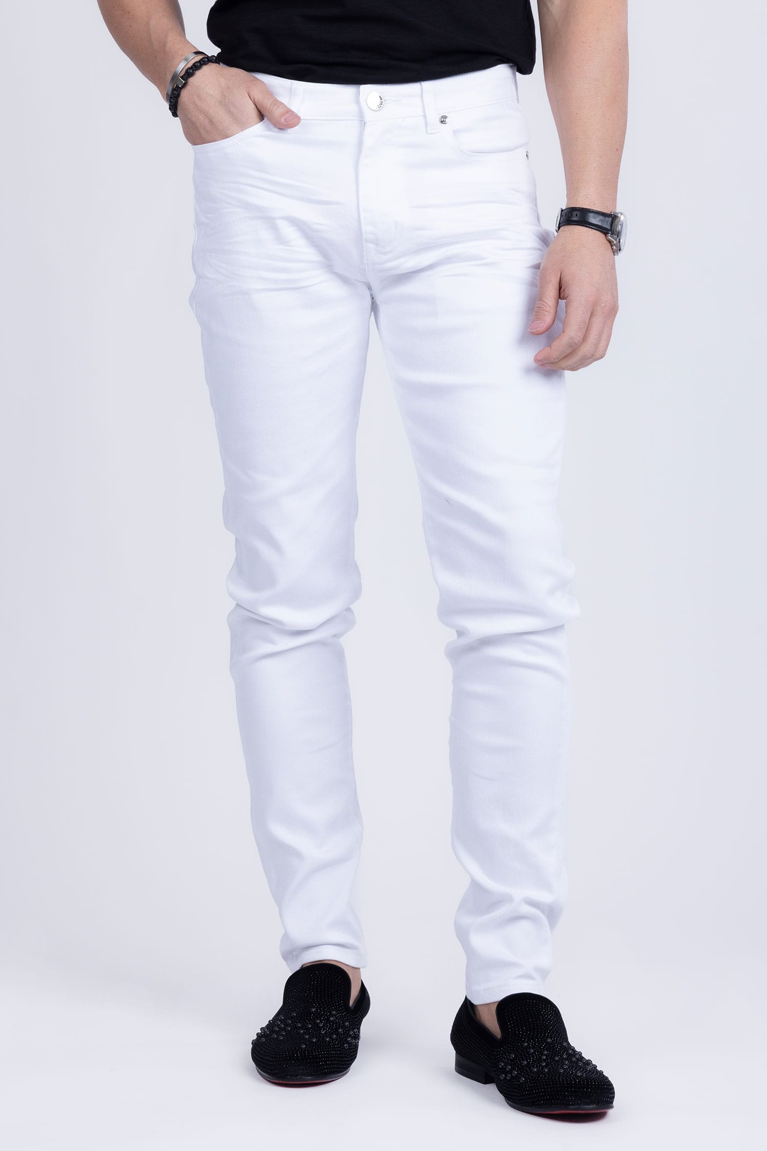 Barabas Men's Skinny Fit Classic Denim Solid Color Jeans 1700 White