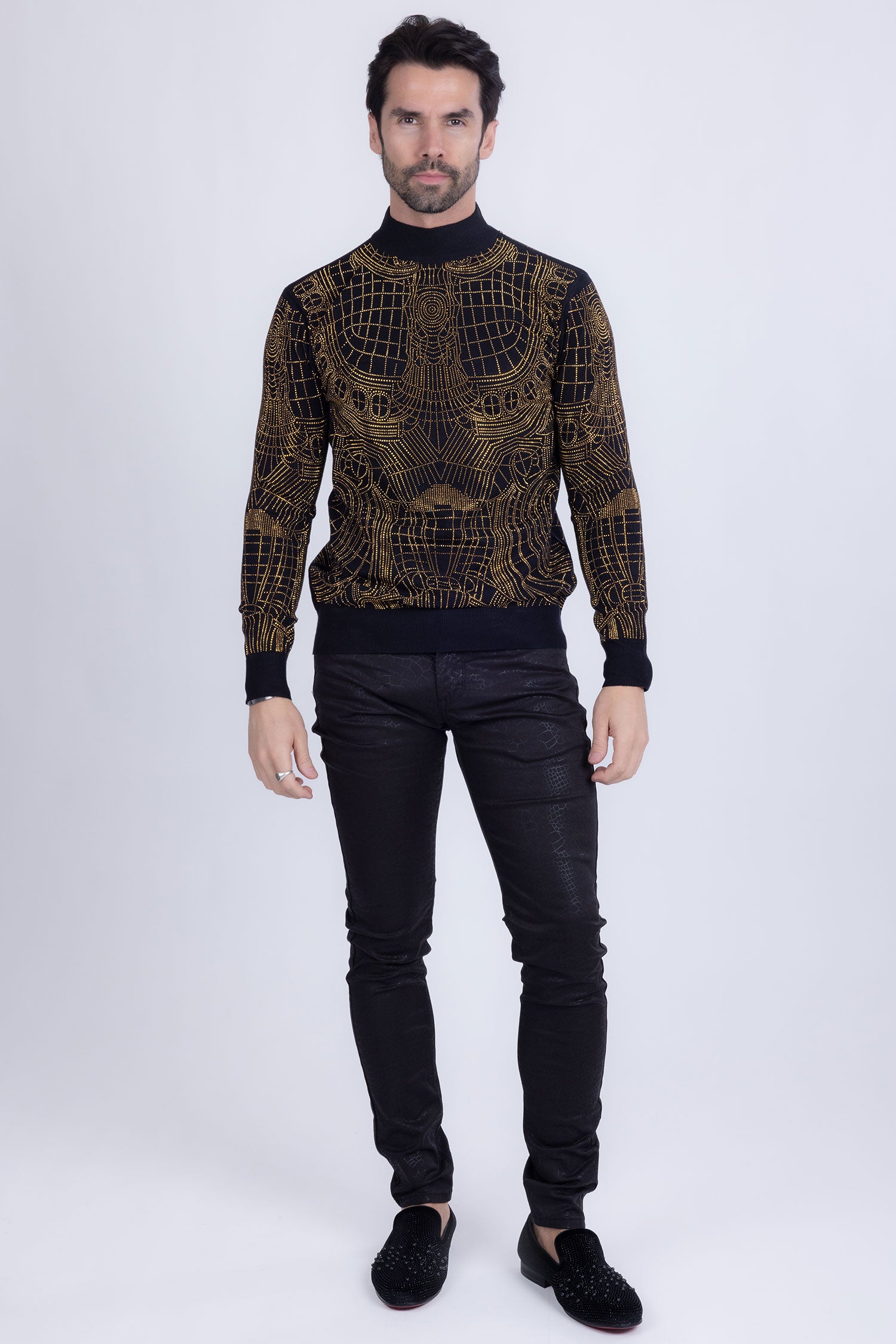 Barabas Men's Stretch Slim Lava Pattern Premium Denim Jeans 1750 Black