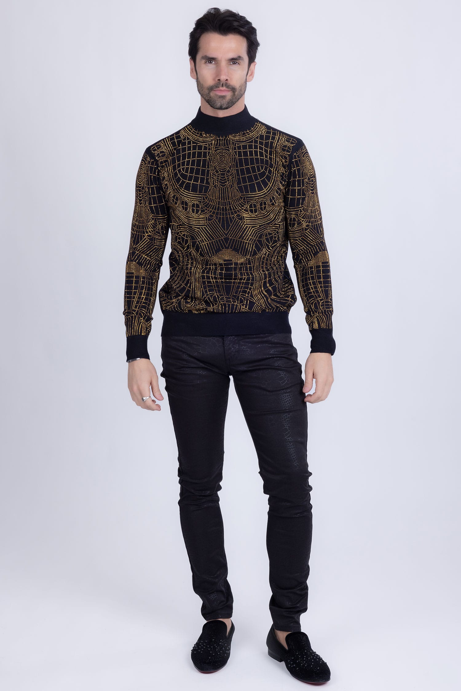 Barabas Men's Stretch Slim Lava Pattern Premium Denim Jeans 1750 Black