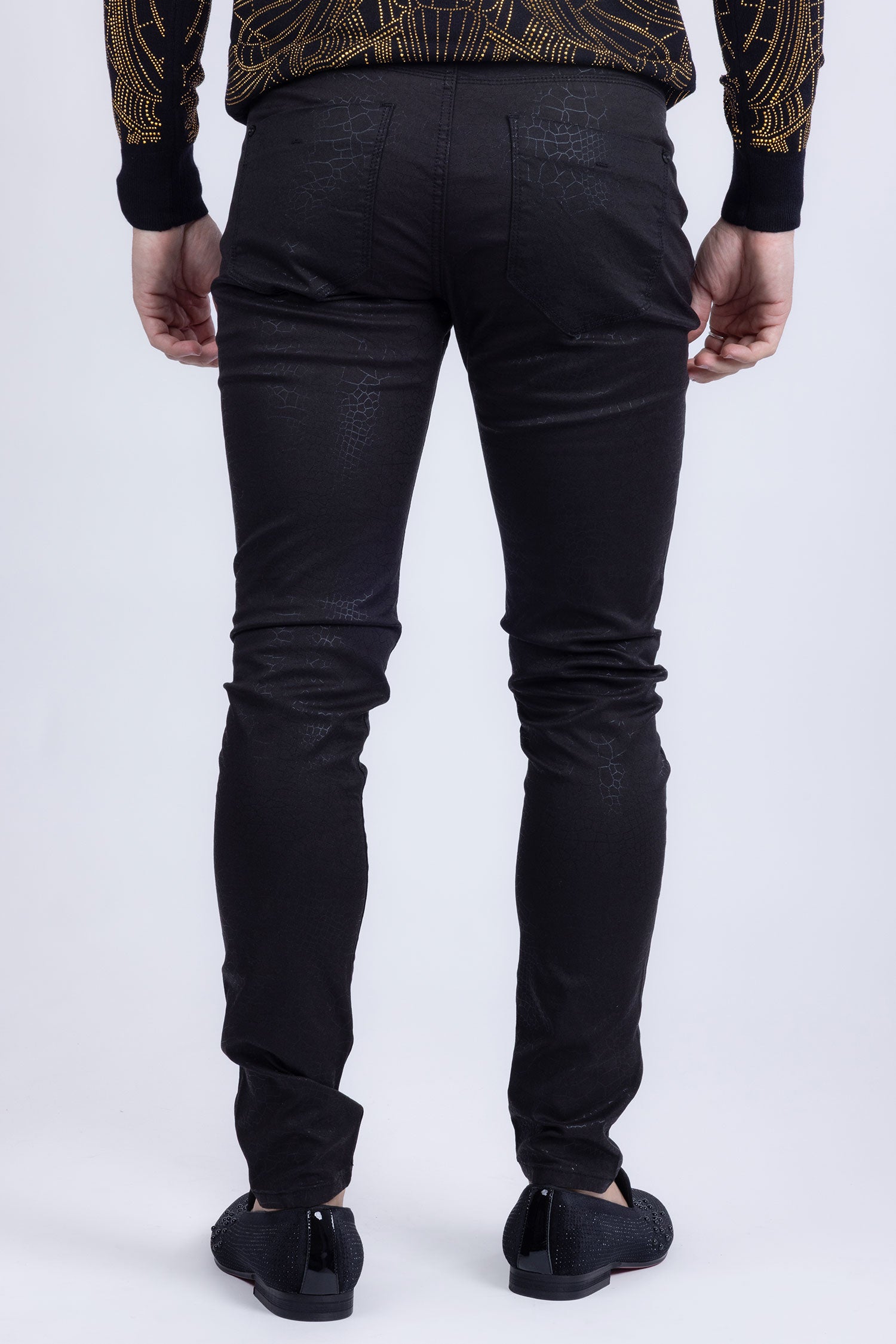 Barabas Men's Stretch Slim Lava Pattern Premium Denim Jeans 1750 Black