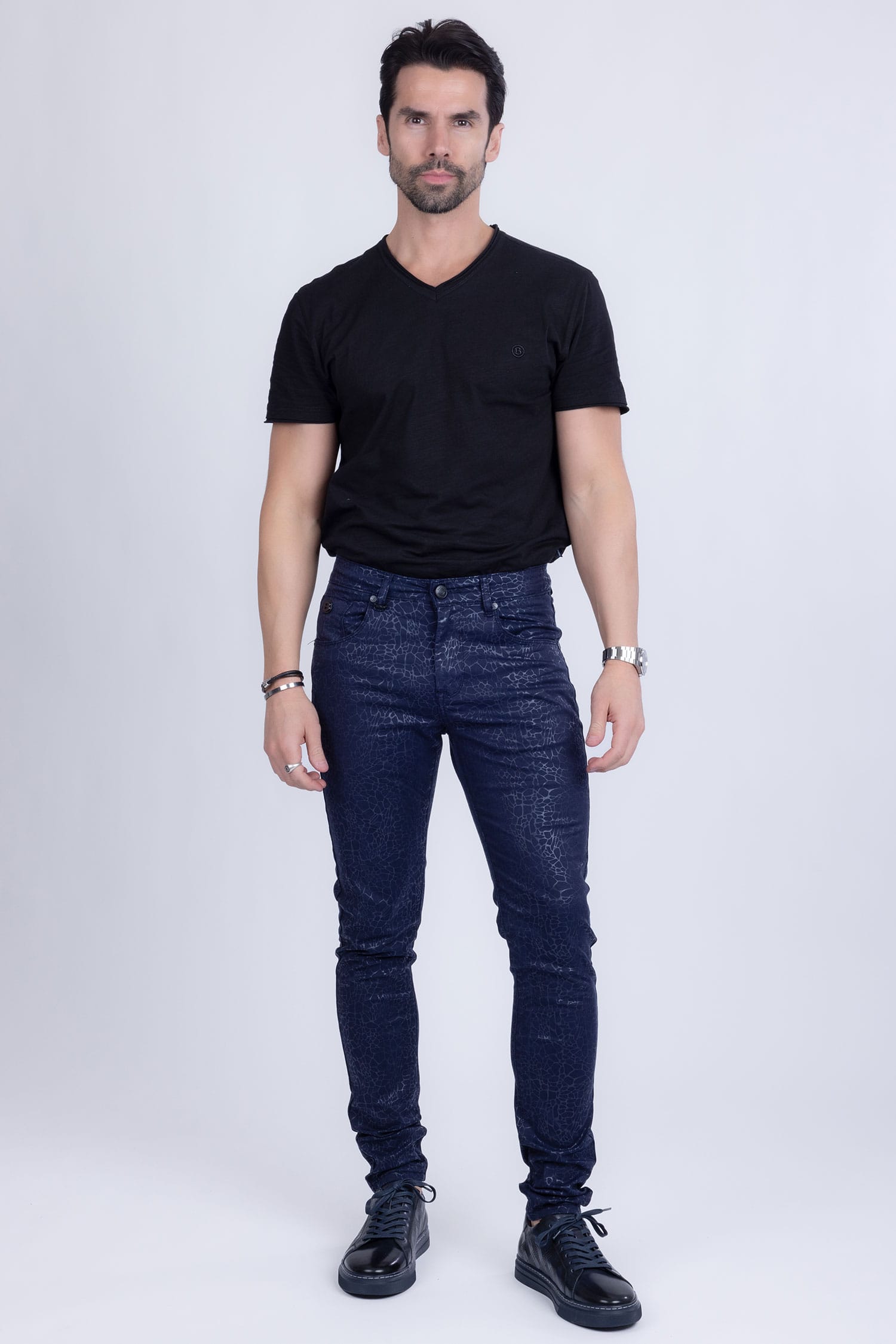 Barabas Men's Stretch Slim Lava Pattern Premium Denim Jeans 1750 Navy