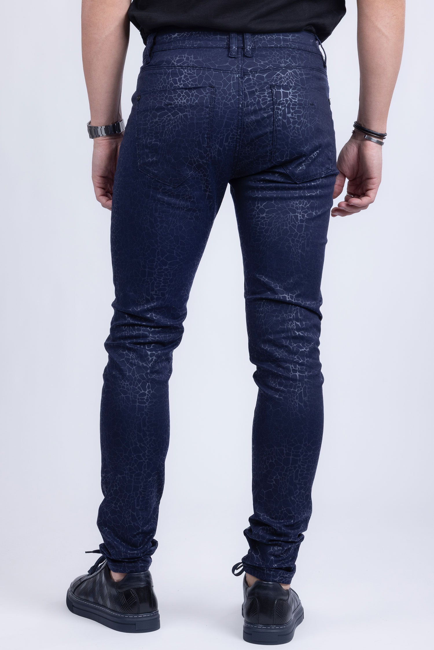 Barabas Men's Stretch Slim Lava Pattern Premium Denim Jeans 1750 Navy