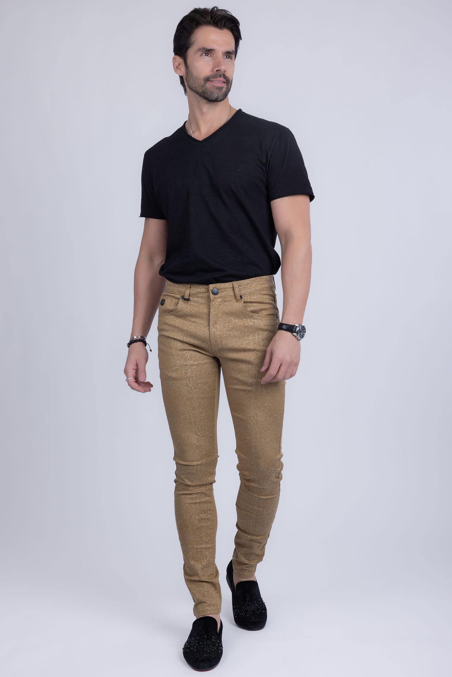 Barabas Men's Stretch Slim Lava Pattern Premium Denim Jeans 1750 Tan