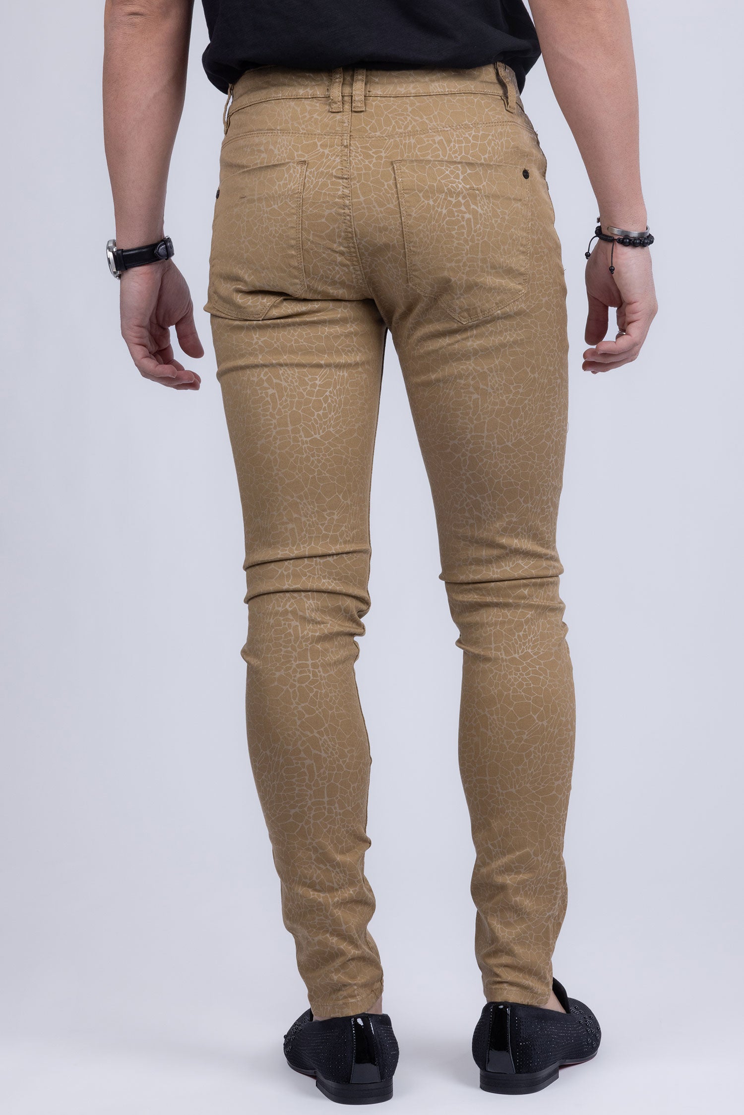 Barabas Men's Stretch Slim Lava Pattern Premium Denim Jeans 1750 Tan