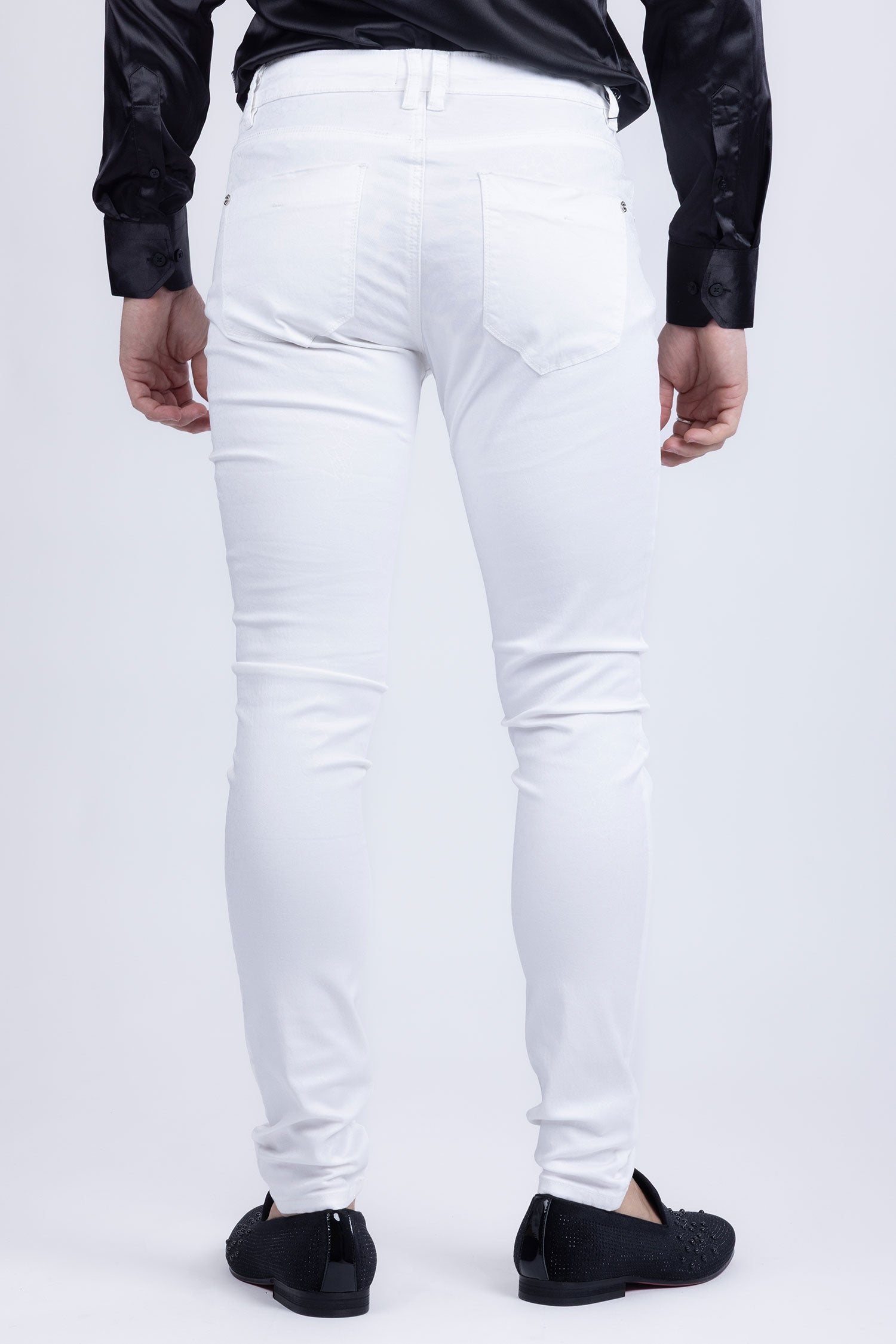 Barabas Men's Stretch Slim Lava Pattern Premium Denim Jeans 1750 White