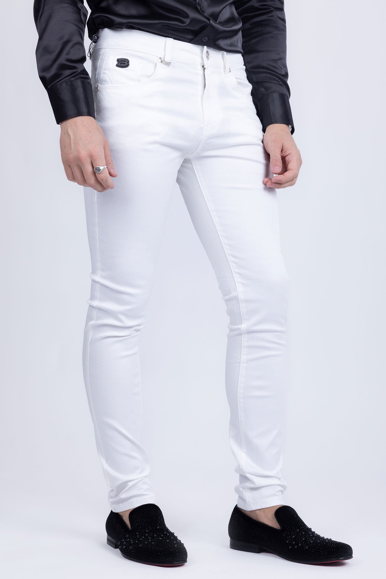 Barabas Men's Stretch Slim Lava Pattern Premium Denim Jeans 1750 White