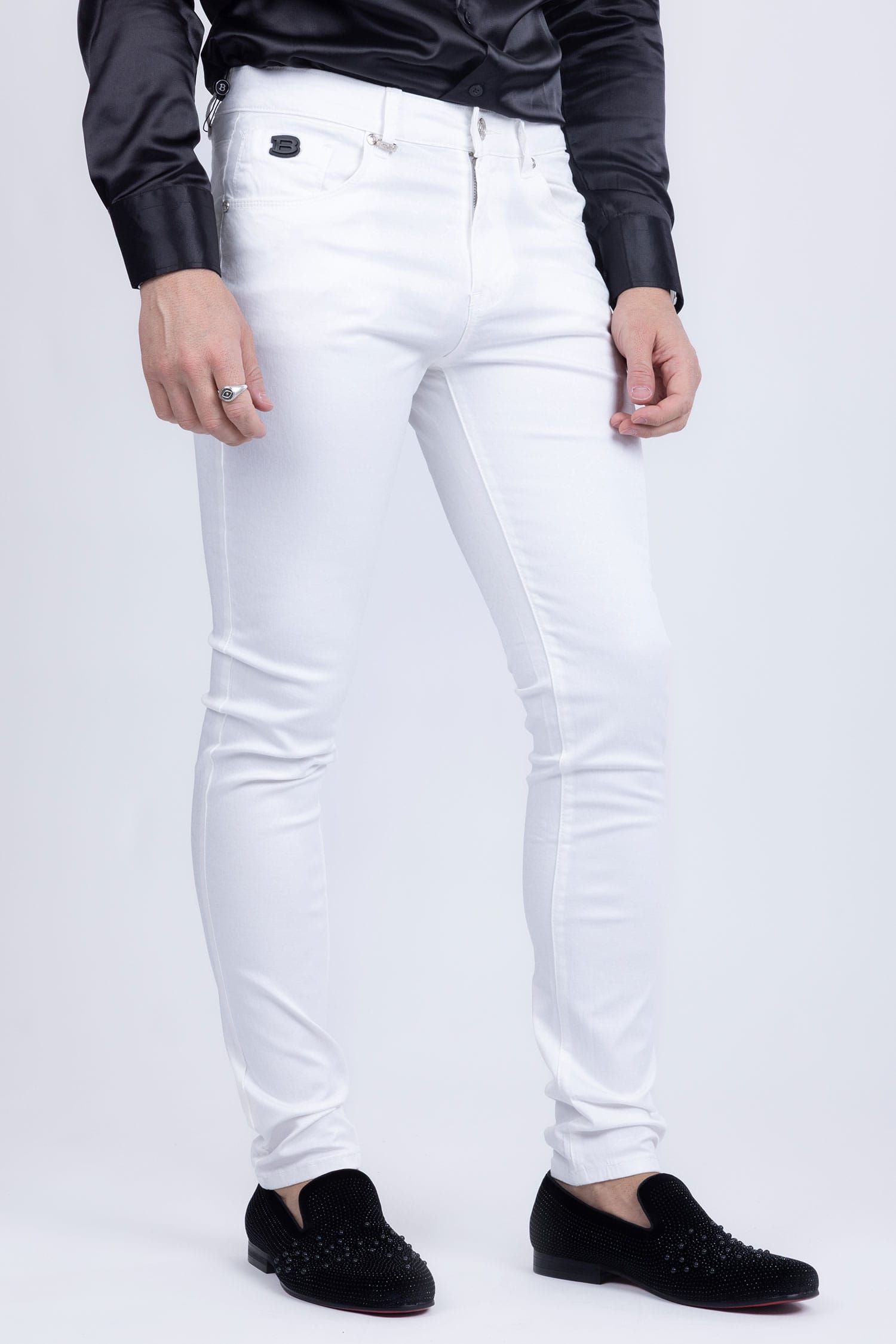Barabas Men's Stretch Slim Lava Pattern Premium Denim Jeans 1750 White