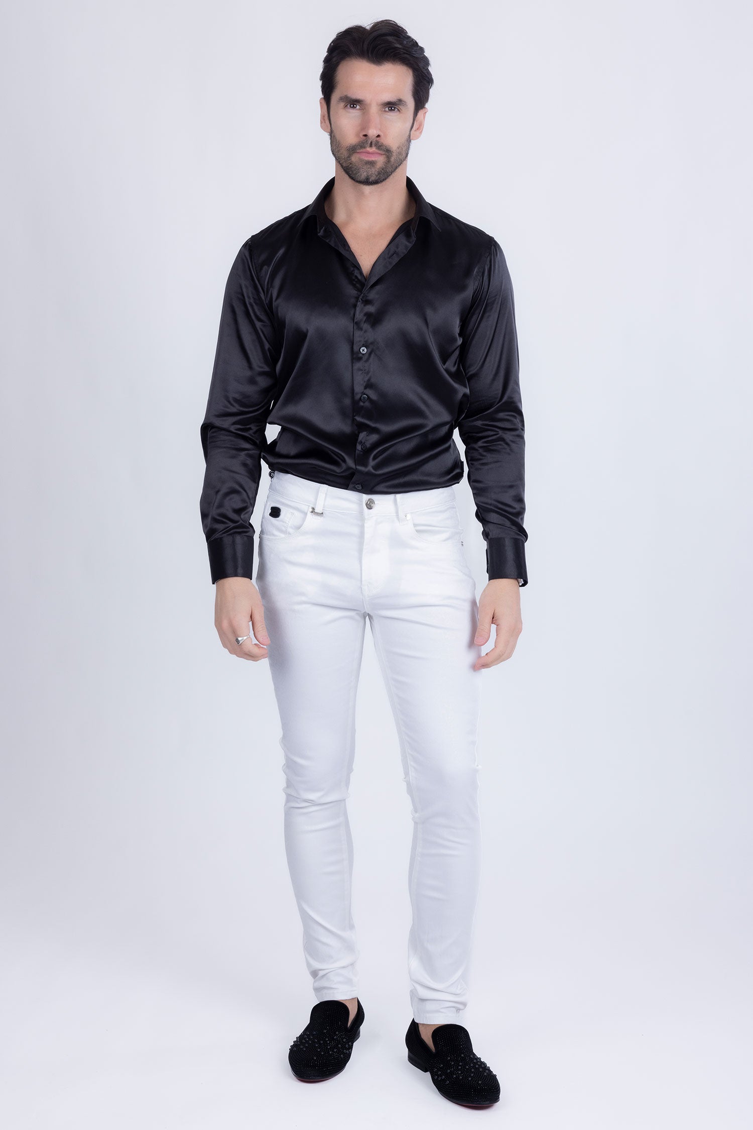 Barabas Men's Stretch Slim Lava Pattern Premium Denim Jeans 1750 White