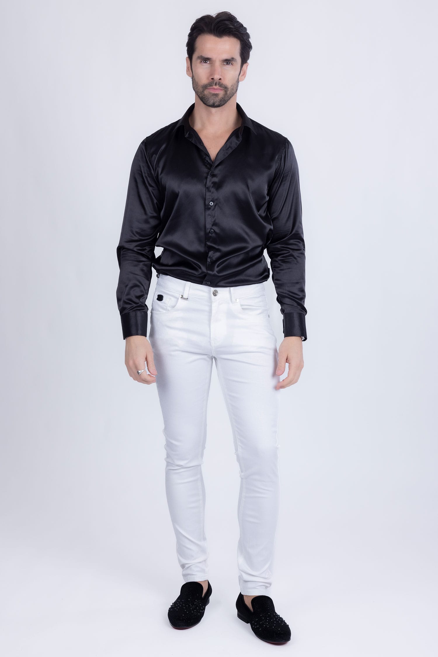 Barabas Men's Stretch Slim Lava Pattern Premium Denim Jeans 1750 White