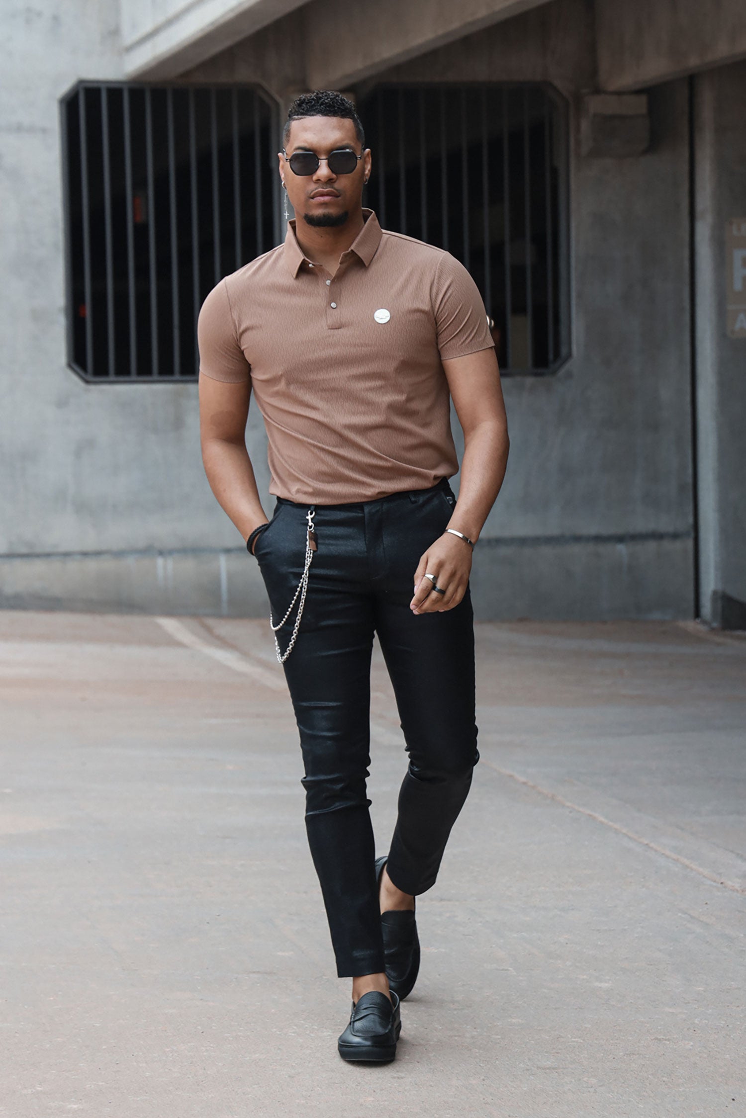 Barabas Men's Solid Color Textured Premium Stretch Polo Shirts 5P10 Brown