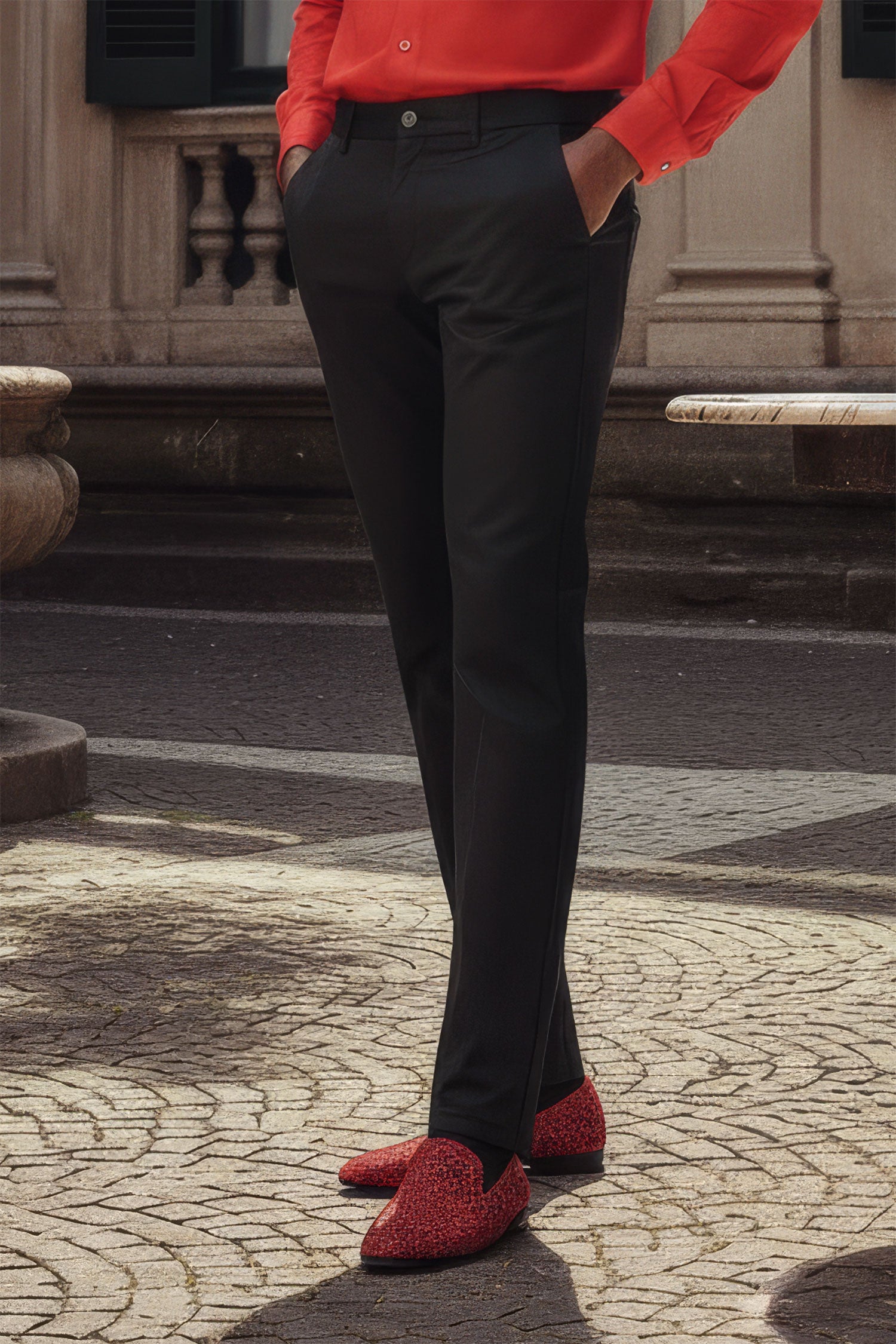 BARABAS Men's Shiny Solid Gold Color Chino Pants 2605 Black