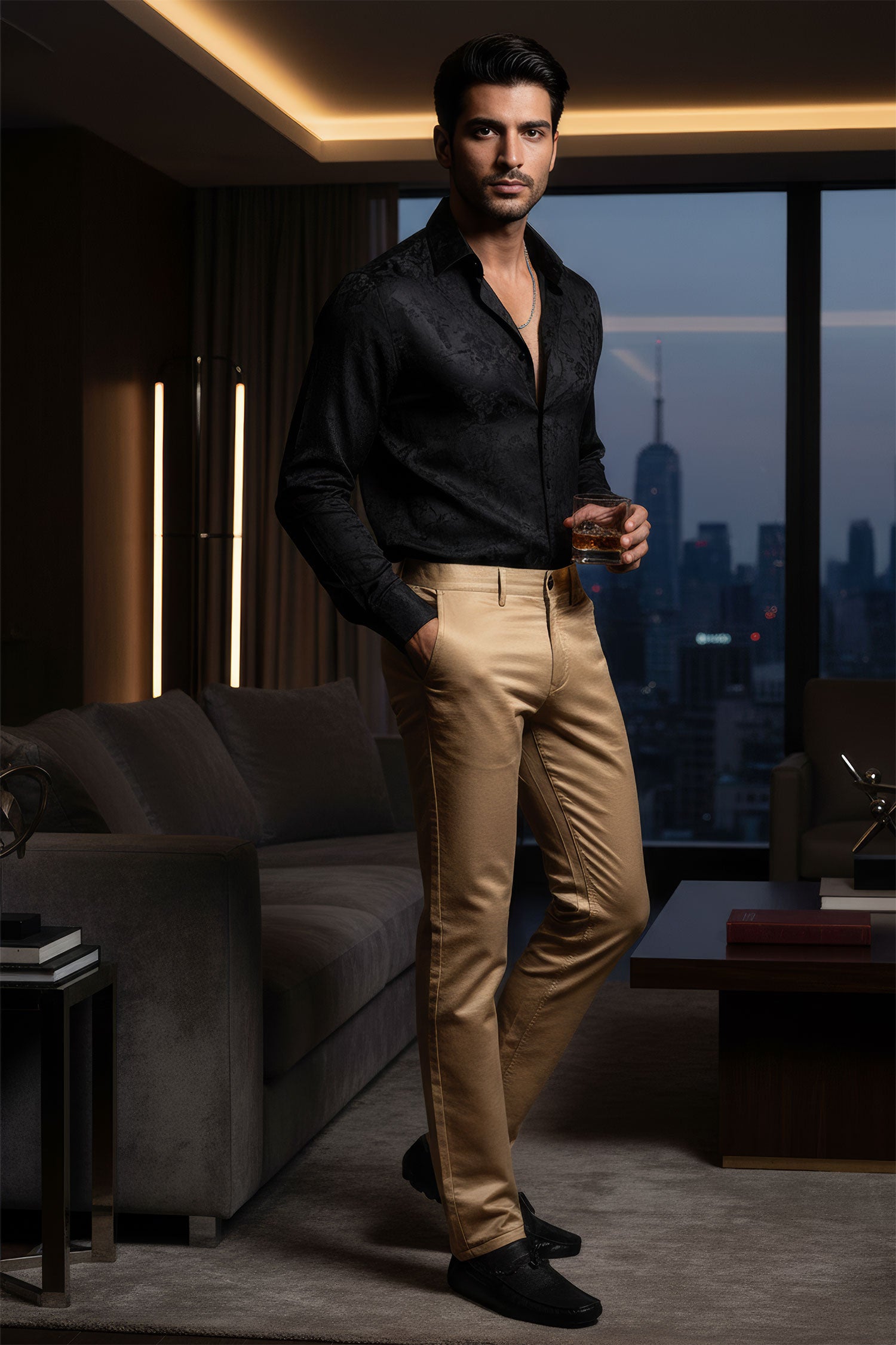 BARABAS Men's Shiny Solid Gold Color Chino Pants 2605 Gold
