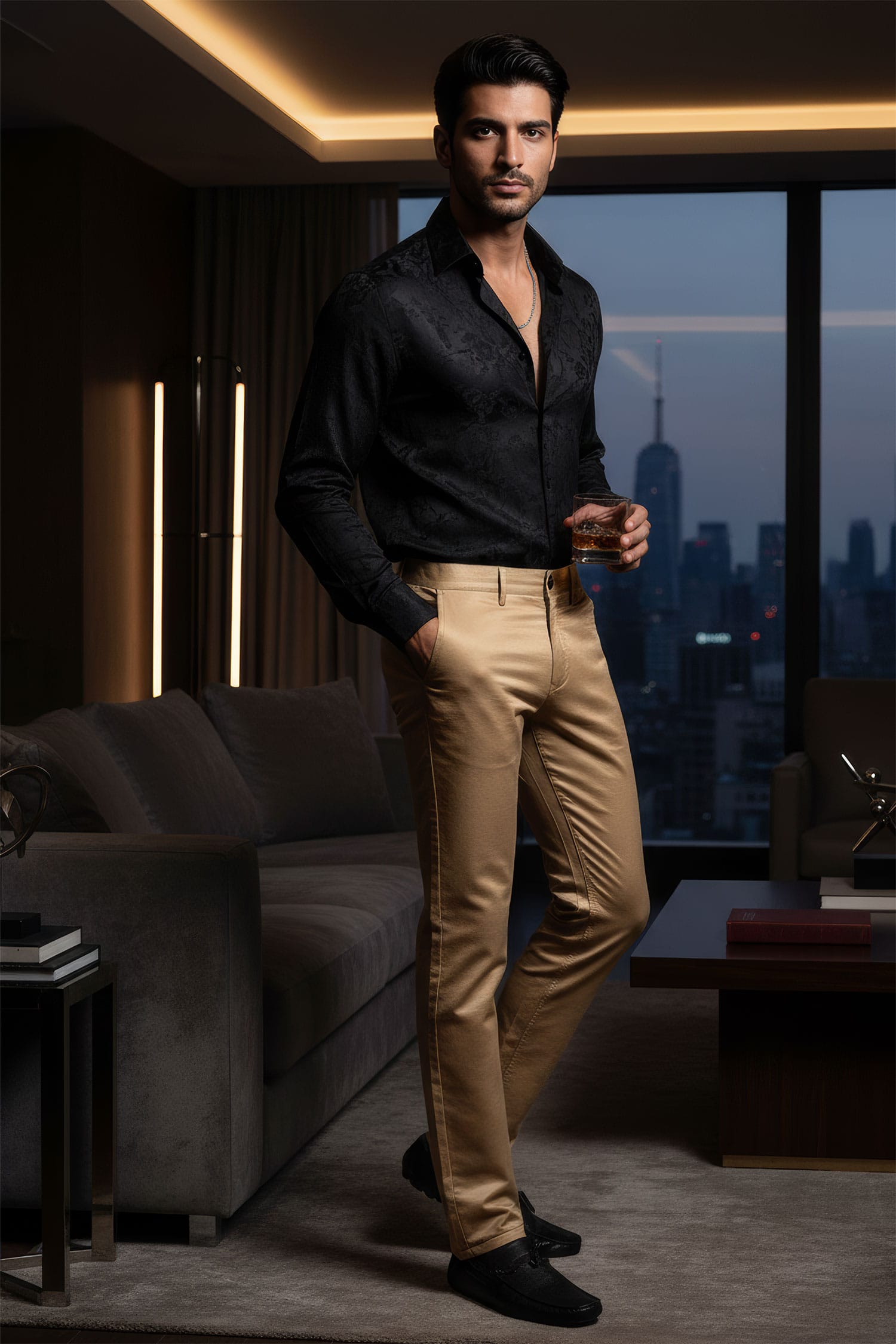 BARABAS Men's Shiny Solid Gold Color Chino Pants 2605 Gold