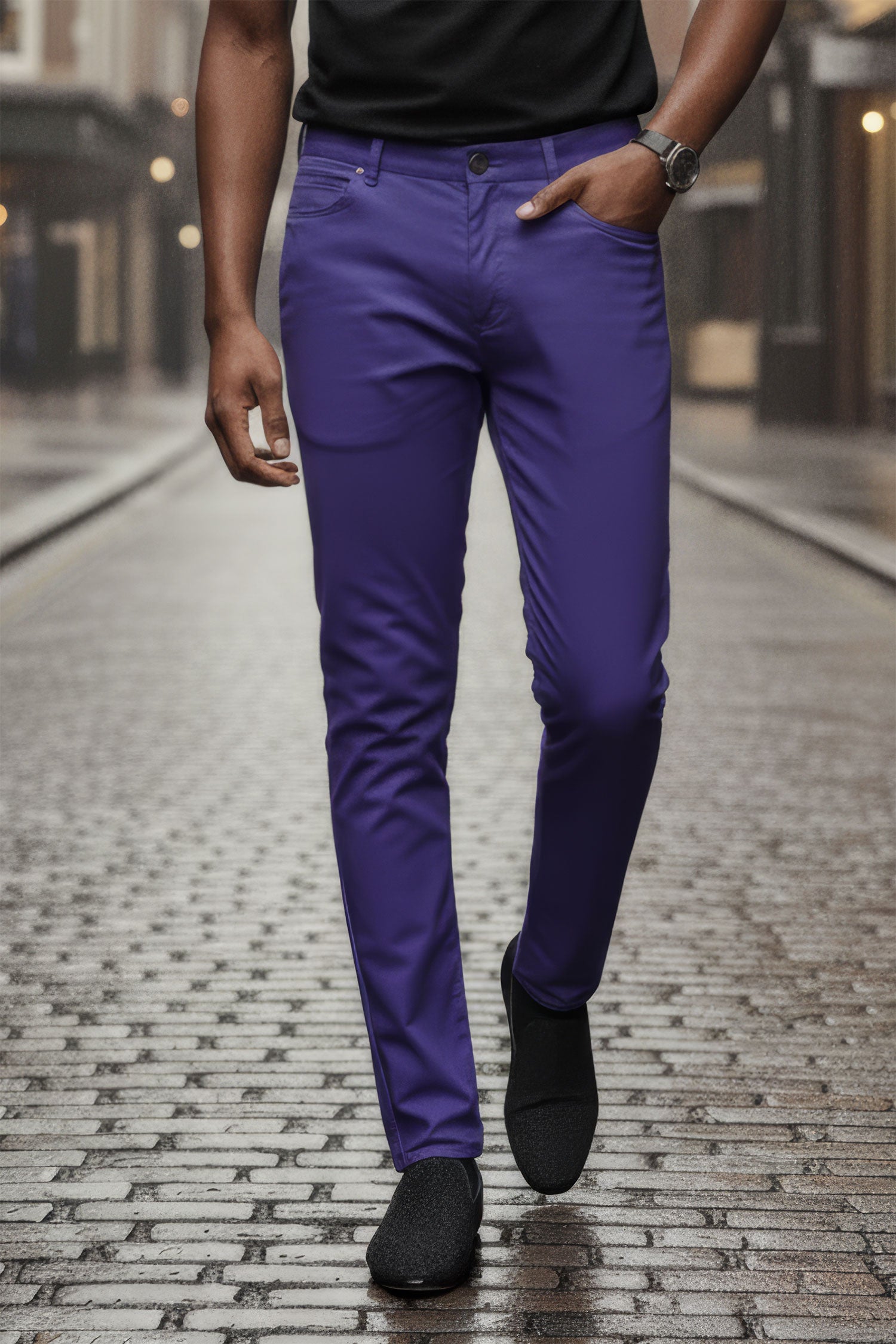 BARABAS Men's Shiny Solid Gold Color Chino Pants 2605 Navy