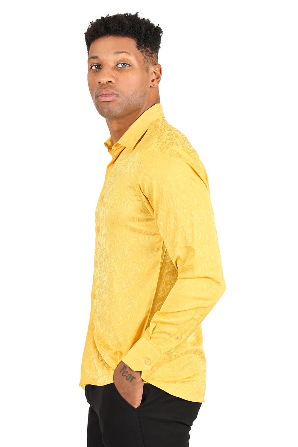 BARABAS Men's Paisley Long Sleeve Button Down Shirt 2B320 #Color_Banana