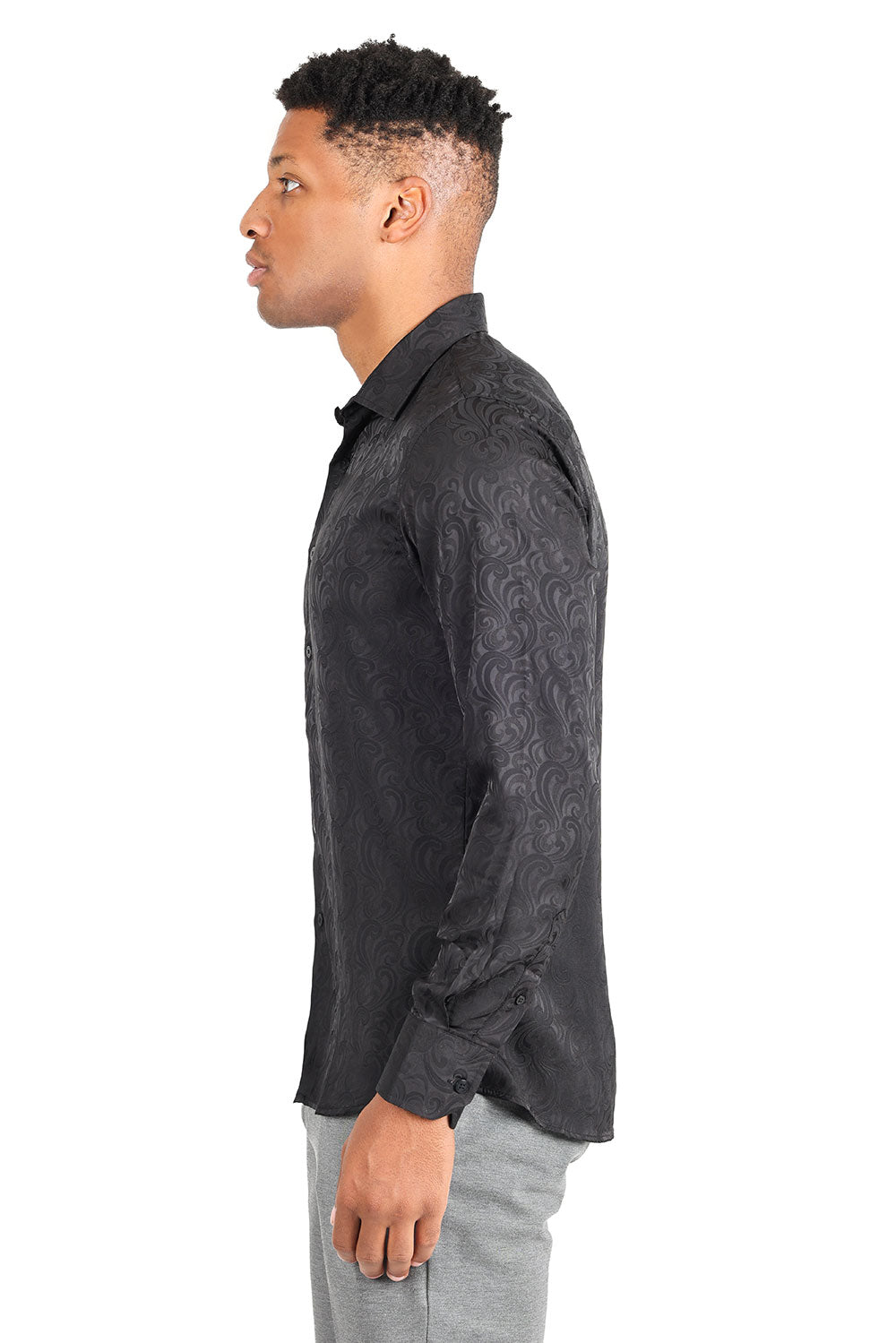 BARABAS Men's Paisley Long Sleeve Button Down Shirt 2B320 Black
