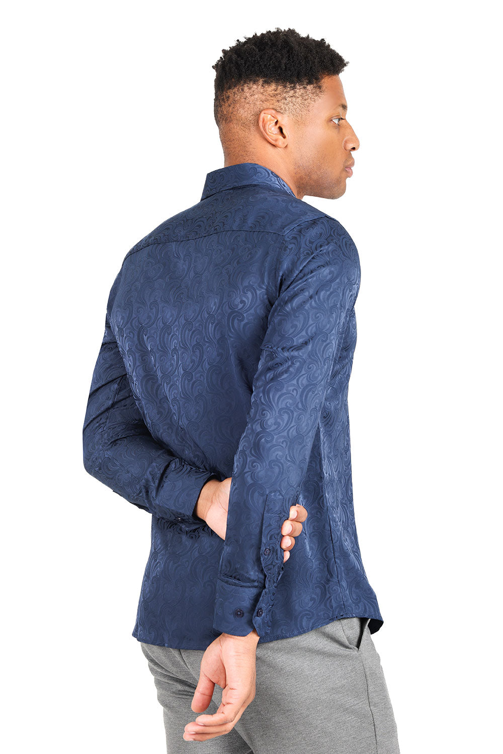 BARABAS Men's Paisley Long Sleeve Button Down Shirt 2B320 Navy