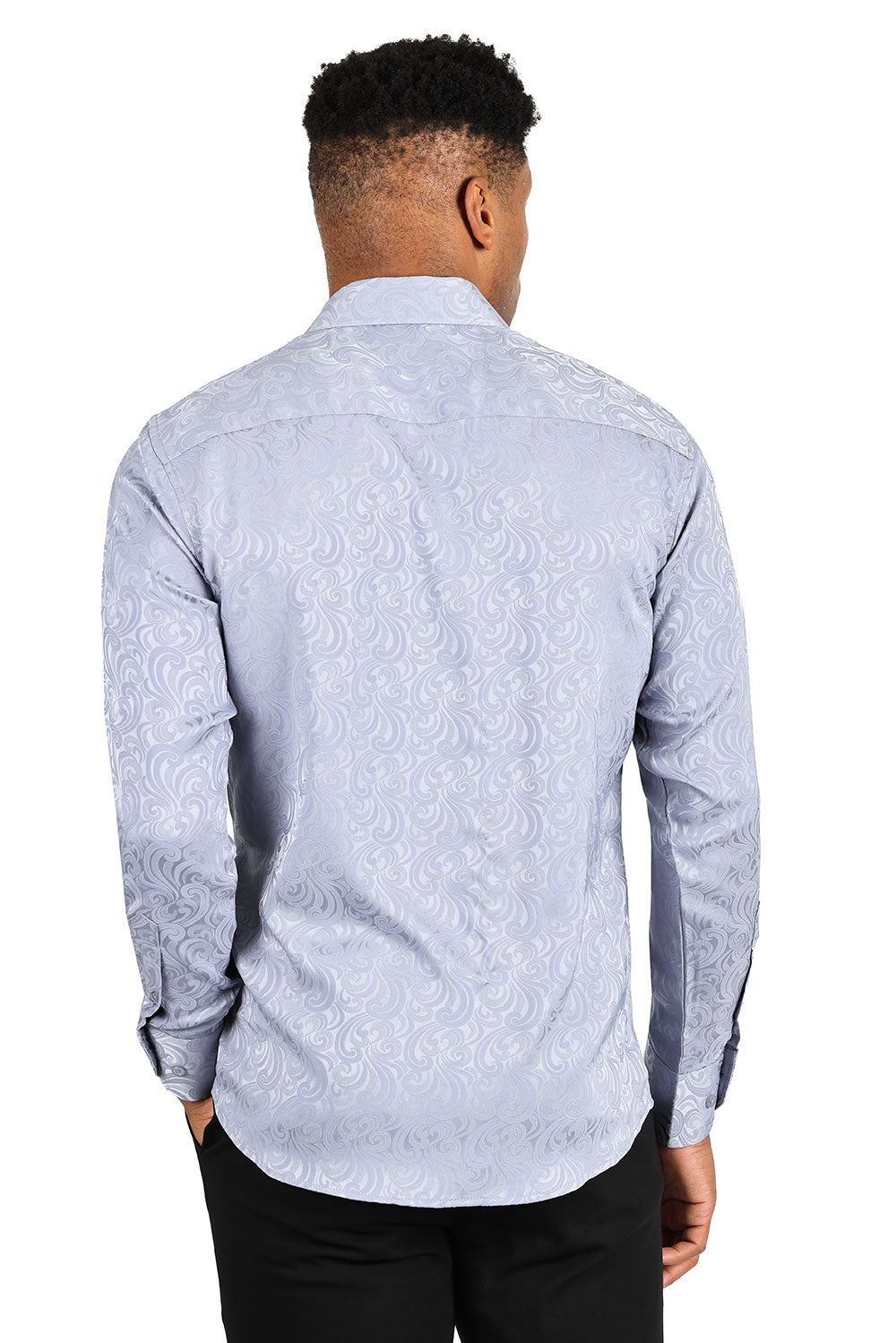 BARABAS Men's Paisley Long Sleeve Button Down Shirt 2B320 Silver