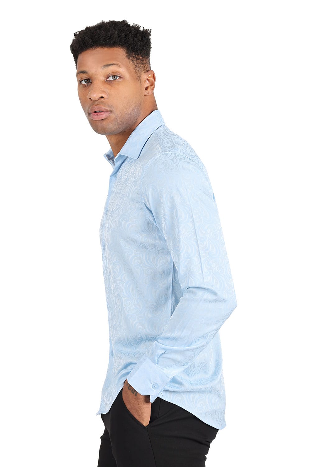 BARABAS Men's Paisley Long Sleeve Button Down Shirt 2B320 #Color_Sky Blue