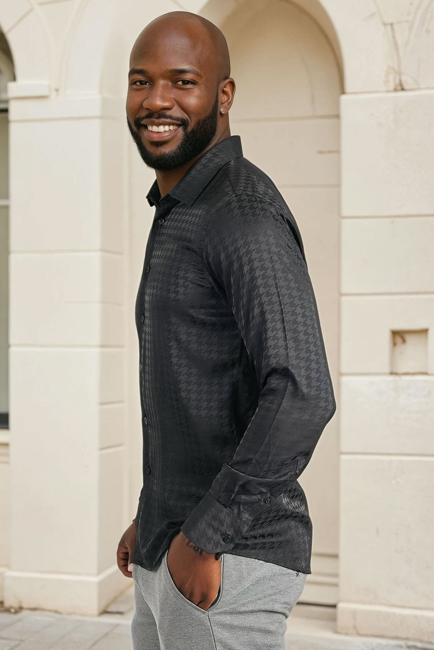 BARABAS Men's Wood Art Long Sleeve Button Down Shirt 2B321 Black