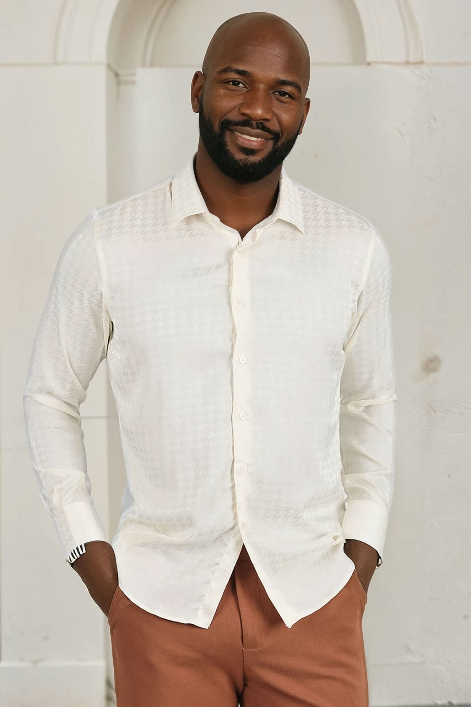 BARABAS Men's Wood Art Long Sleeve Button Down Shirt 2B321 Cream