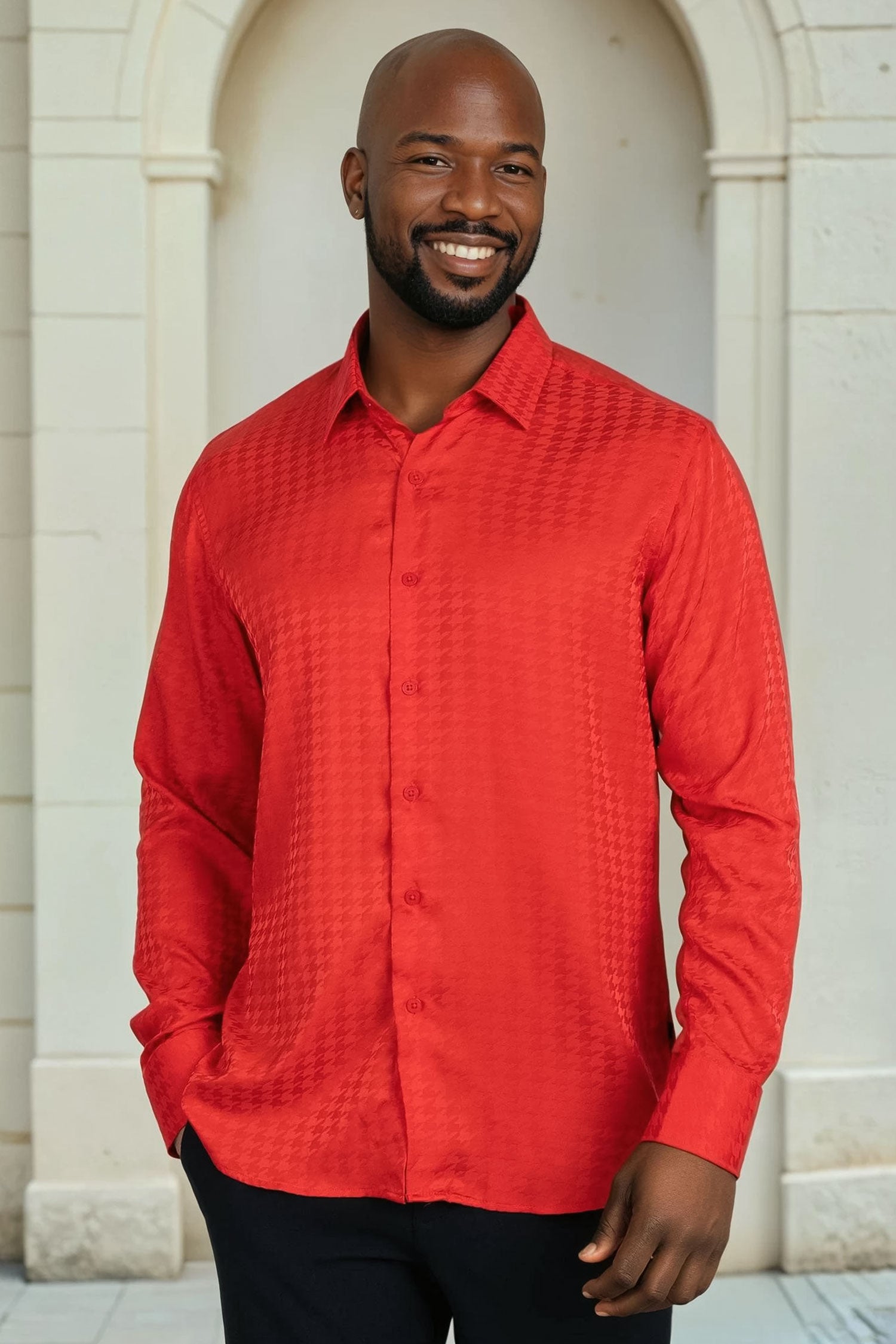 BARABAS Men's Wood Art Long Sleeve Button Down Shirt 2B321 Red