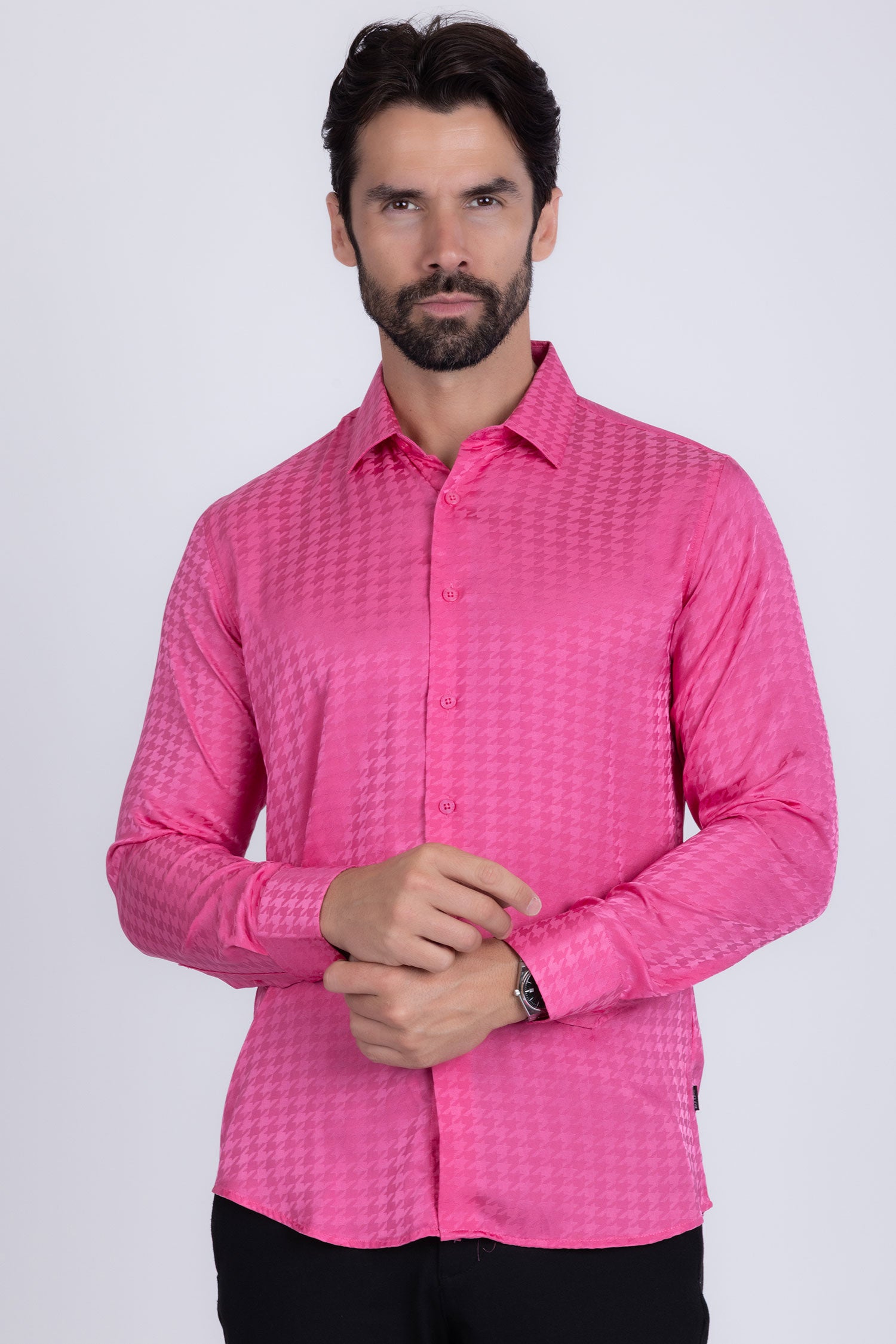 BARABAS Men's Wood Art Long Sleeve Button Down Shirt 2B321 Pink